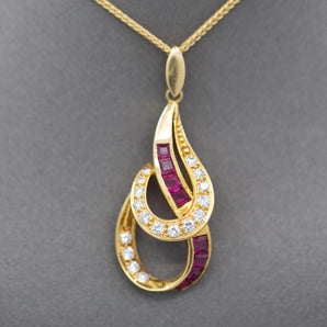 Striking Luxe Natural Ruby and Diamond Pendant Necklace in 18k Yellow Gold