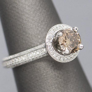 1.65ctw Fancy Orange Brown Diamond Halo Engagement Ring 18k