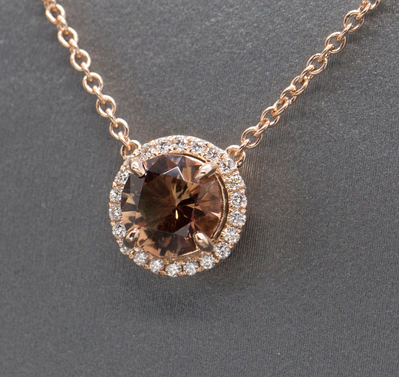 Stunning Natural Oregon Sunstone and Diamond Halo Necklace Rose Gold 14k