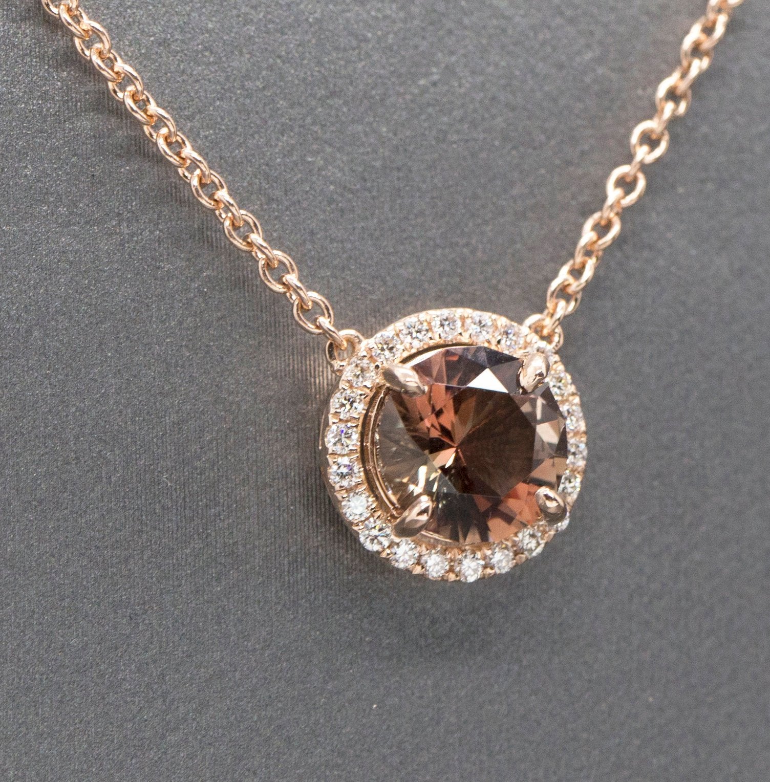 Stunning Natural Oregon Sunstone and Diamond Halo Necklace Rose Gold 14k