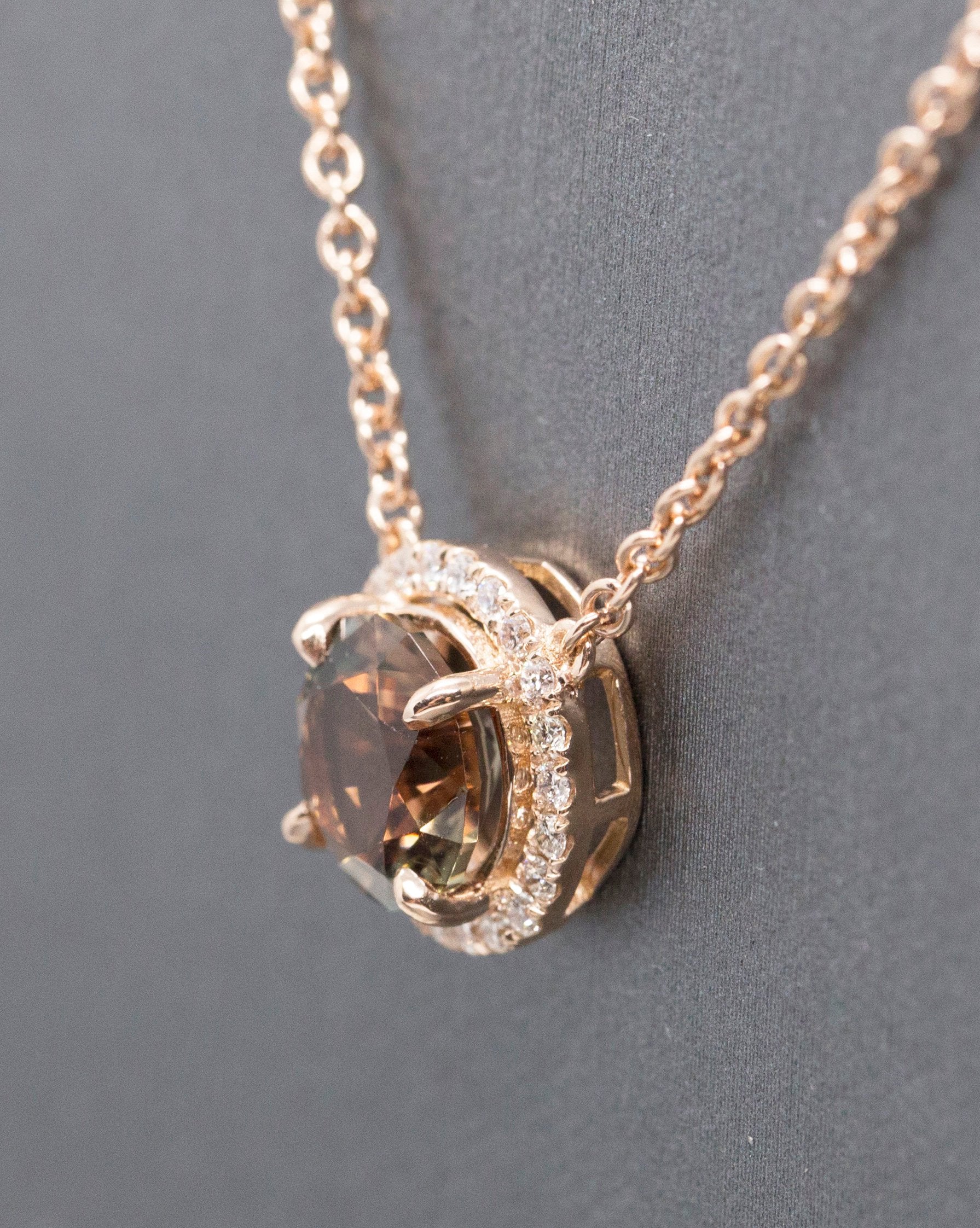 Stunning Natural Oregon Sunstone and Diamond Halo Necklace Rose Gold 14k