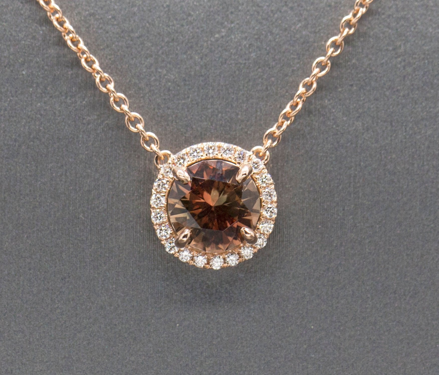 Stunning Natural Oregon Sunstone and Diamond Halo Necklace Rose Gold 14k
