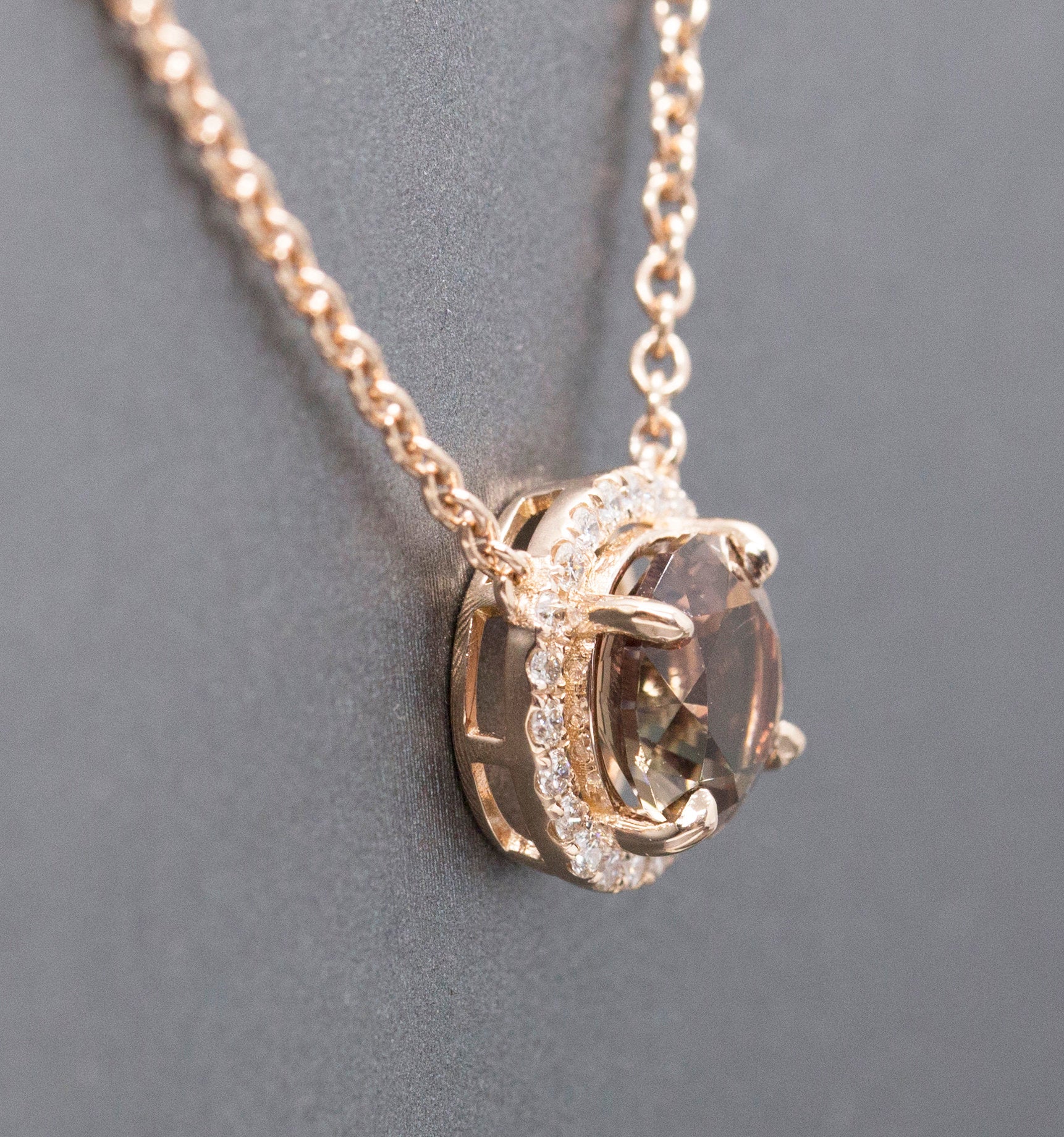 Stunning Natural Oregon Sunstone and Diamond Halo Necklace Rose Gold 14k