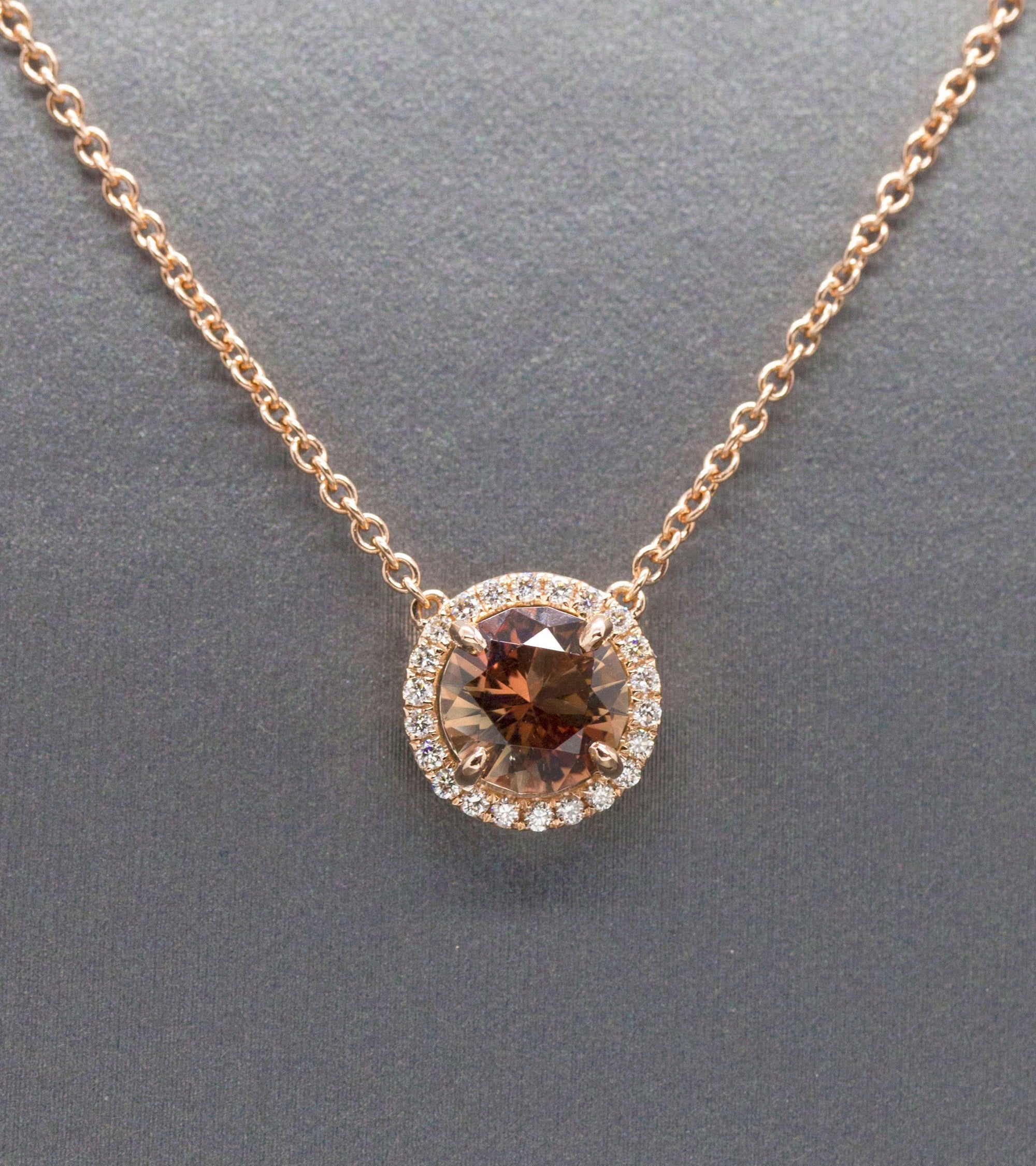 Stunning Natural Oregon Sunstone and Diamond Halo Necklace Rose Gold 14k