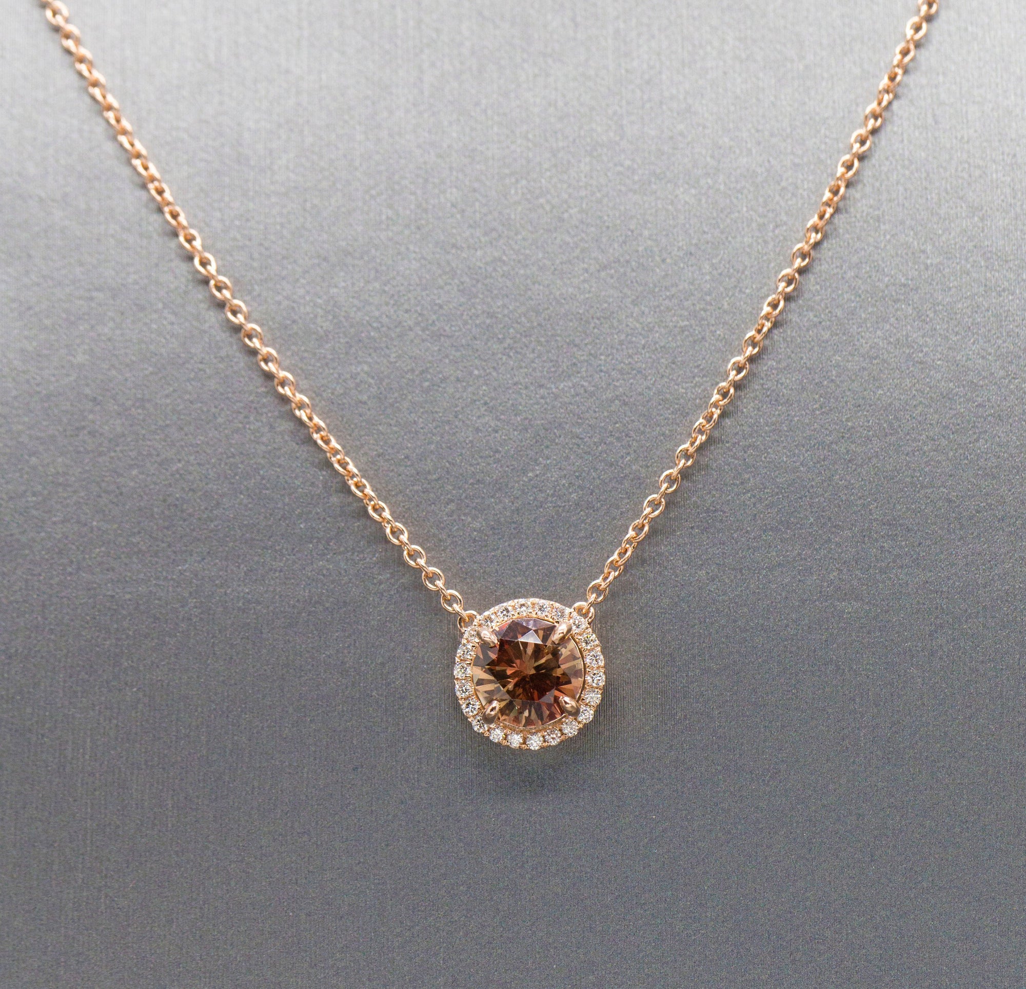Stunning Natural Oregon Sunstone and Diamond Halo Necklace Rose Gold 14k