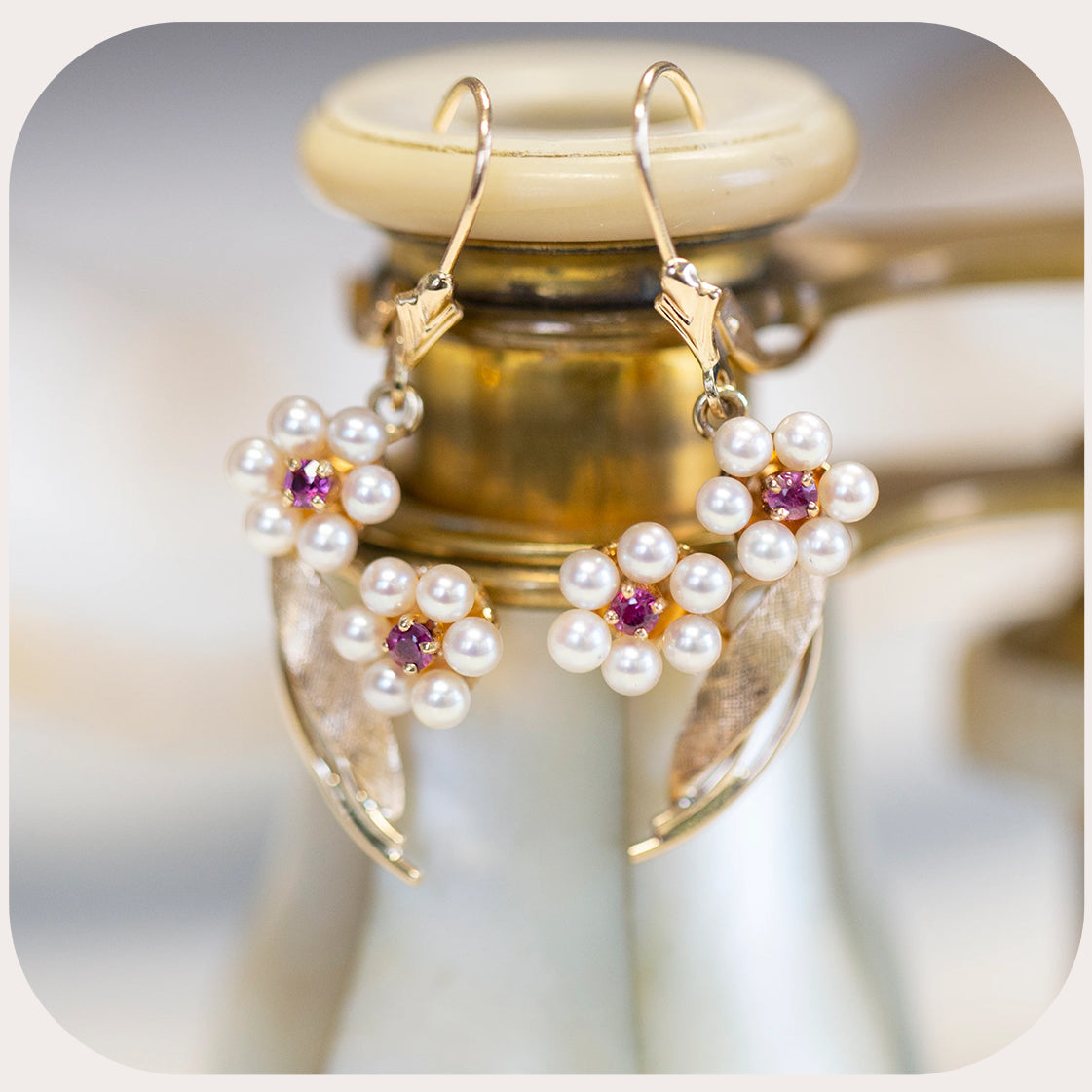 Vintage & Estate Earrings - Ruby & Pearl Earrings