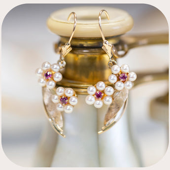 Vintage & Estate Earrings - Ruby & Pearl Earrings