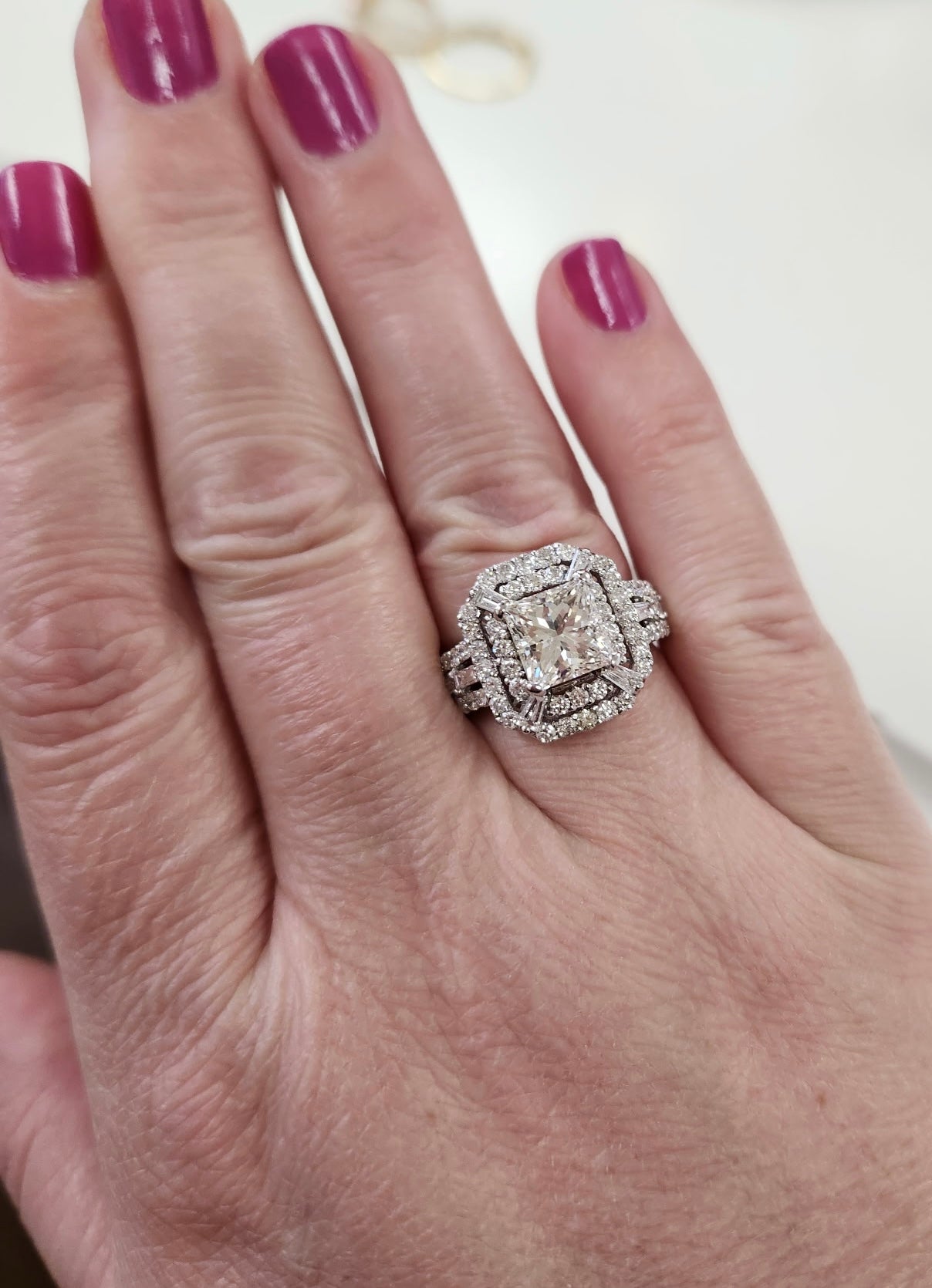 Stunning GIA Certified Princess Cut Diamond Art Deco Inspired Ring in 18k White Gold