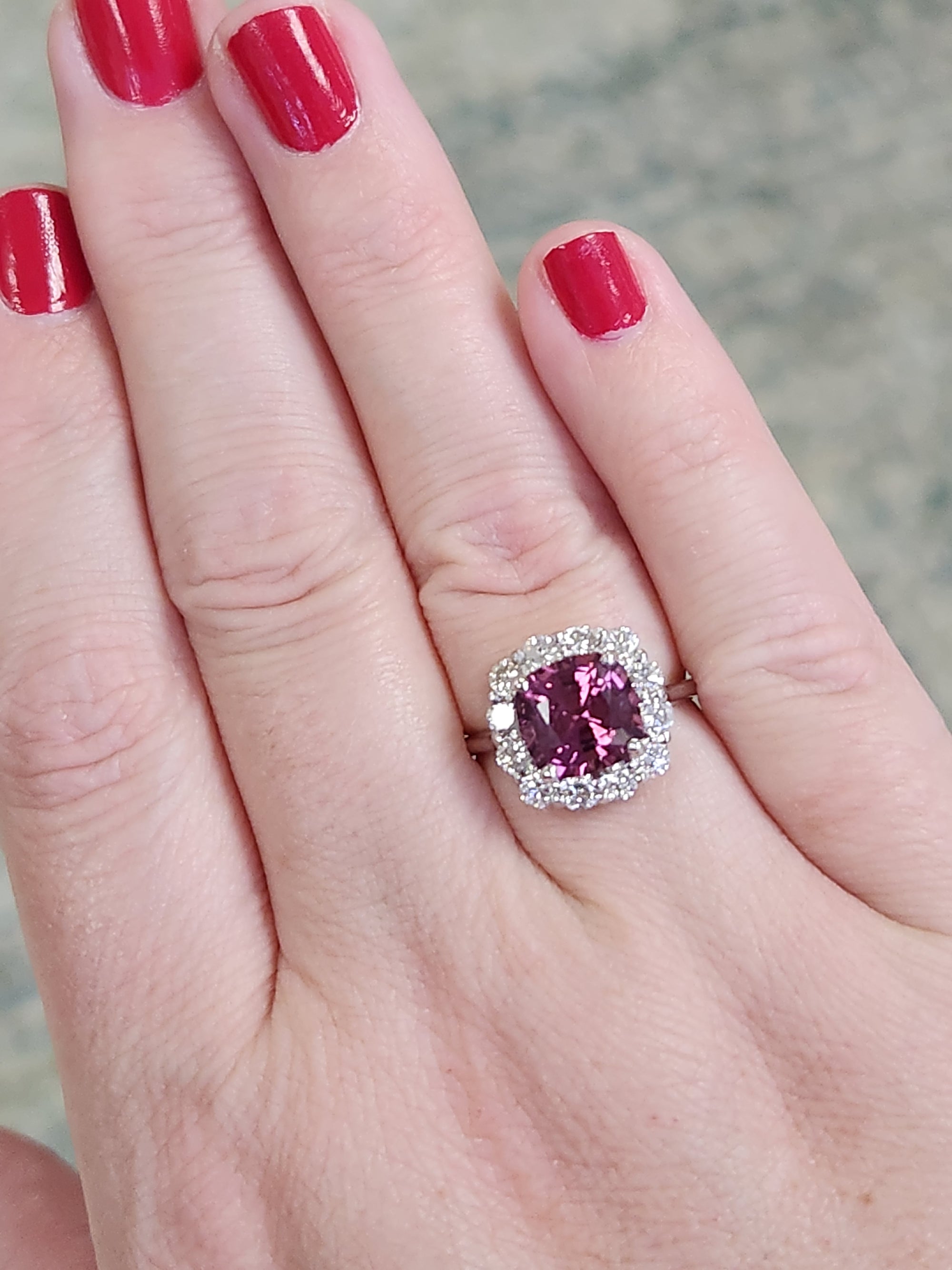 Spectacular Purple Spinel and Diamond Ring in 14k White Gold