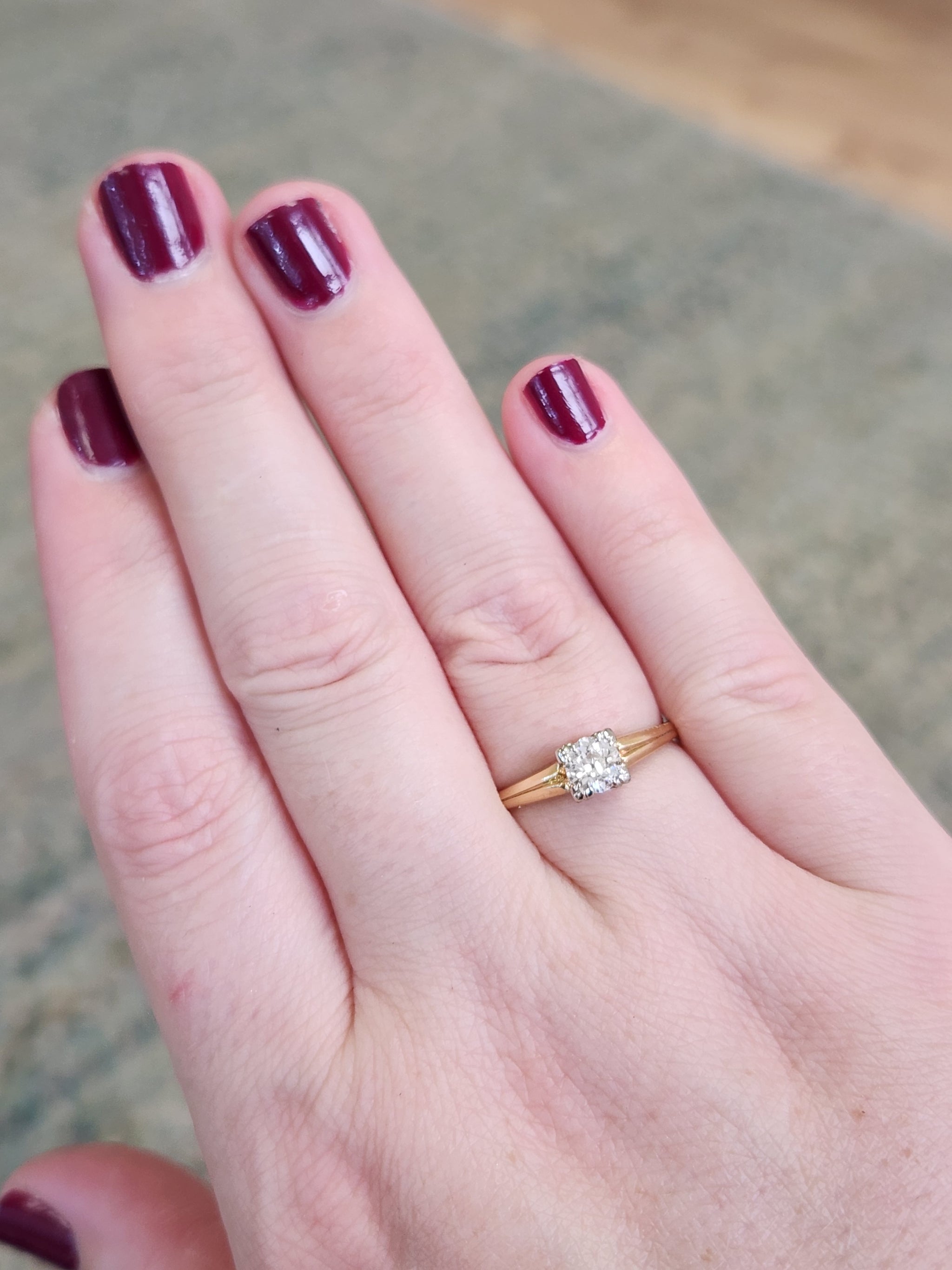 Classic Old European Cut Half Carat Diamond Engagement Ring in 14k Yellow Gold