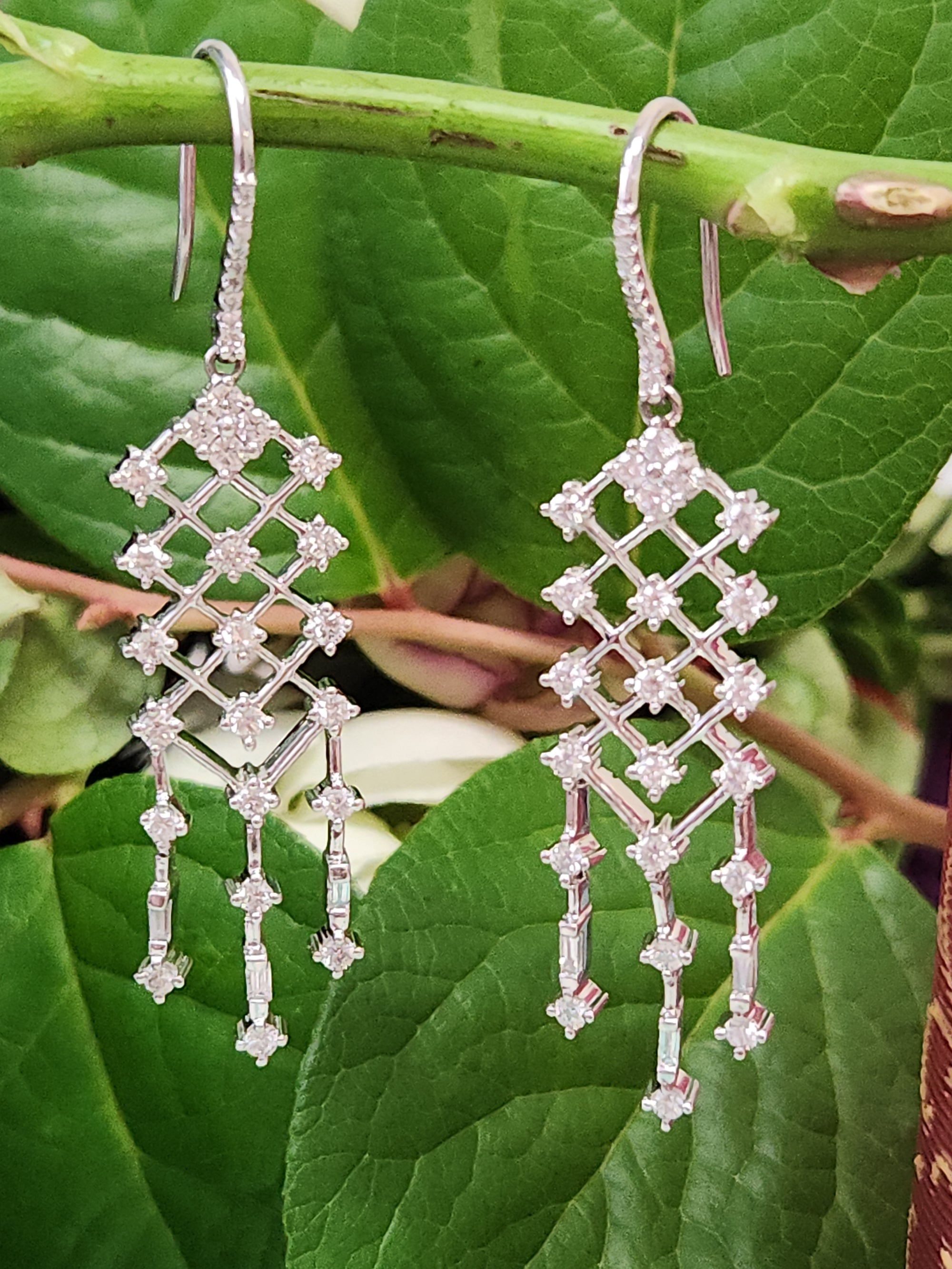 Sparkling Diamond Chandelier Dangle Earrings in 14k White Gold