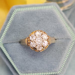 Antique Victorian Old Mine Cut Diamond Cluster Engagement Ring in 14k Gold