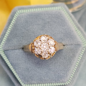 Antique Victorian Old Mine Cut Diamond Cluster Engagement Ring in 14k Gold