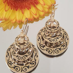 Exceptional Antique Victorian Mourning Drop Dangle Earrings in 14k Yellow Gold