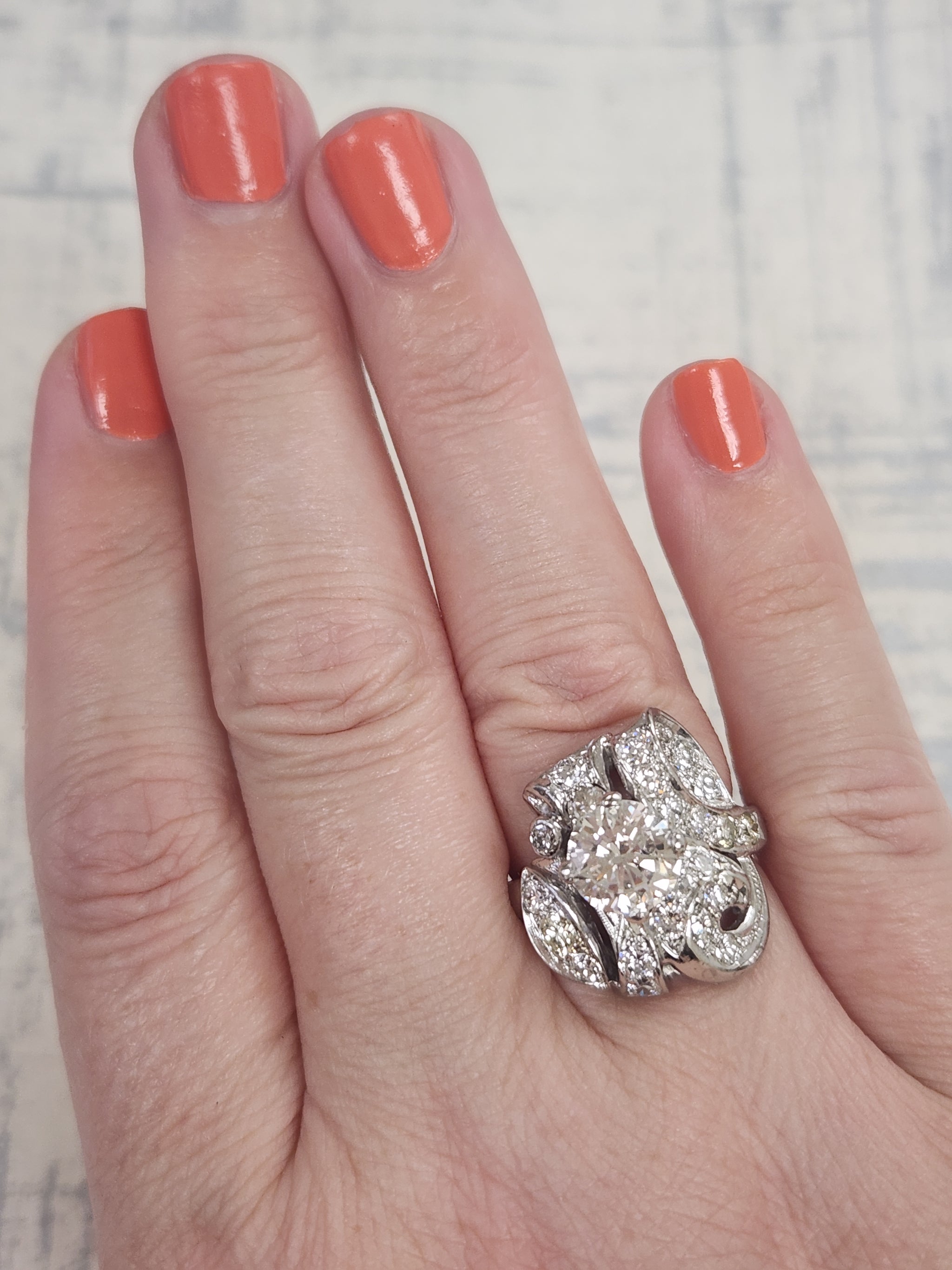 GIA Certified Mid-Century Diamond Cocktail Ring in Platinum