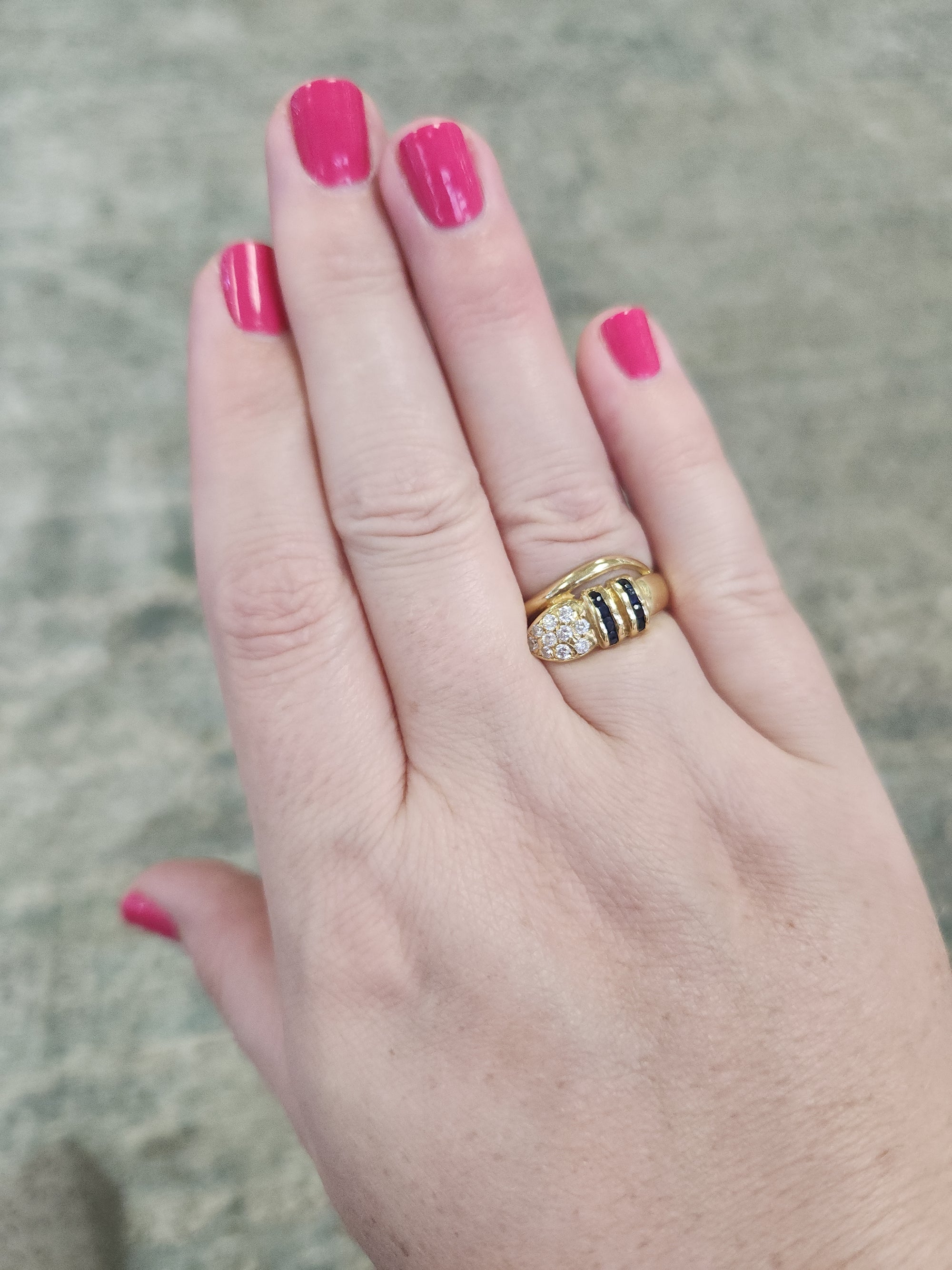 Vintage Diamond and Blue Sapphire Wrap Around Snake Ring in 18k Yellow Gold