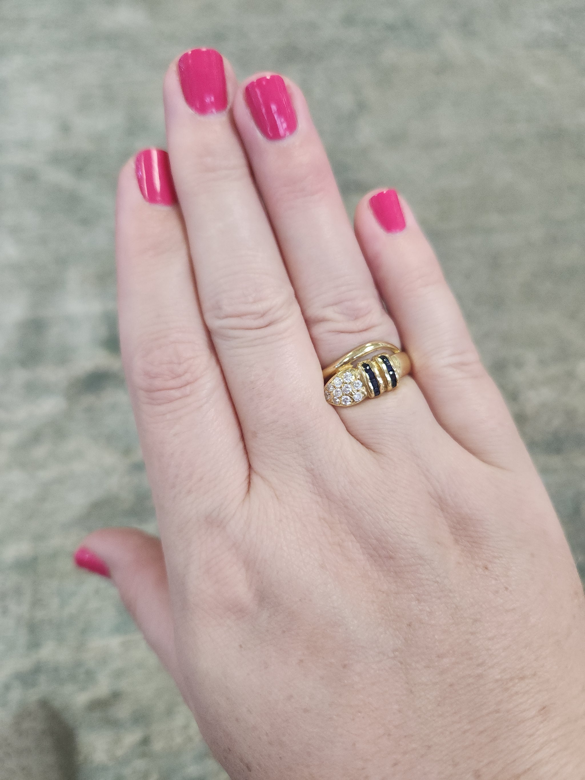 Vintage Diamond and Blue Sapphire Wrap Around Snake Ring in 18k Yellow Gold