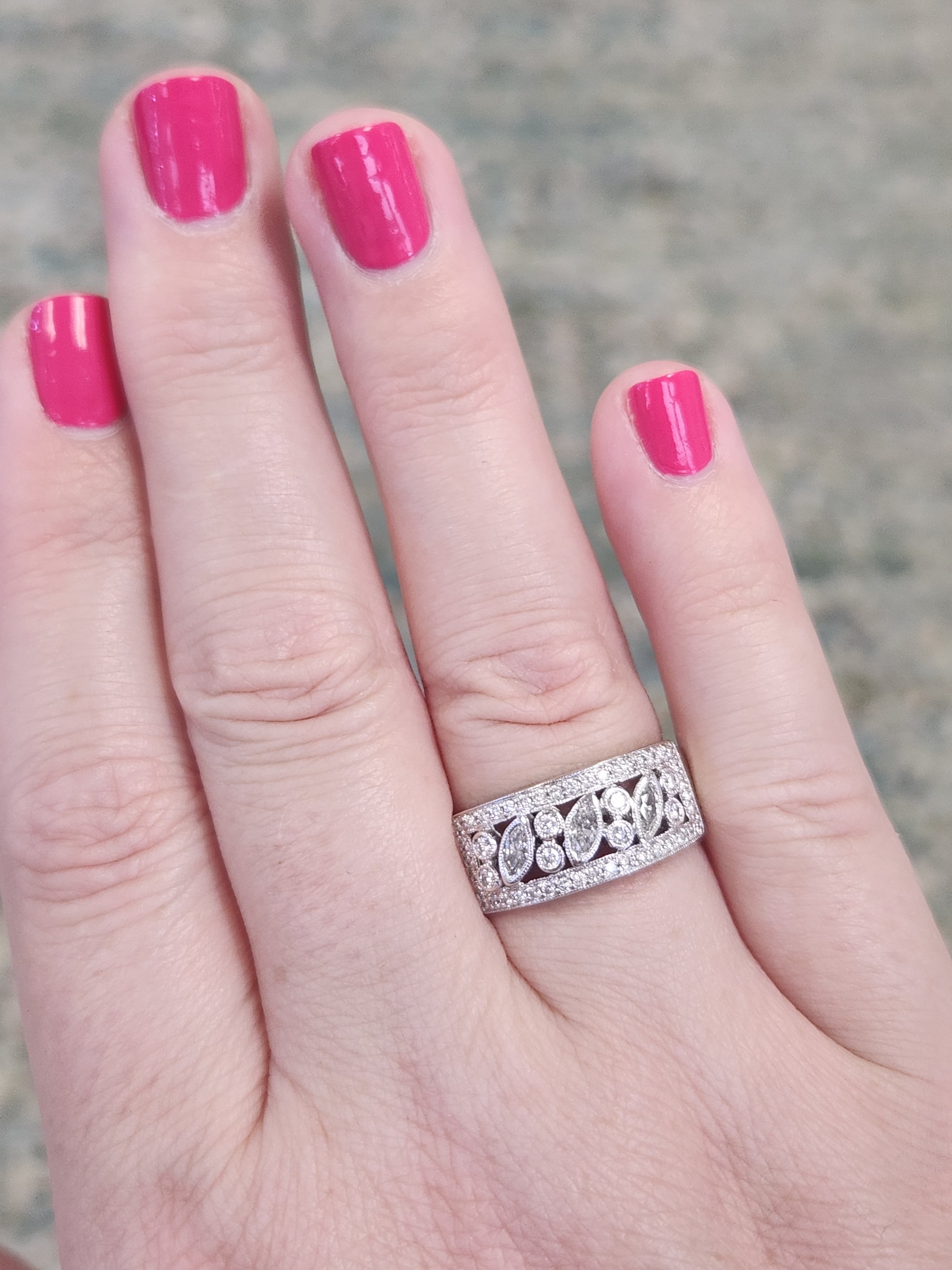 Bezel Set Round and Marquise Diamond Band Ring in 18k White Gold
