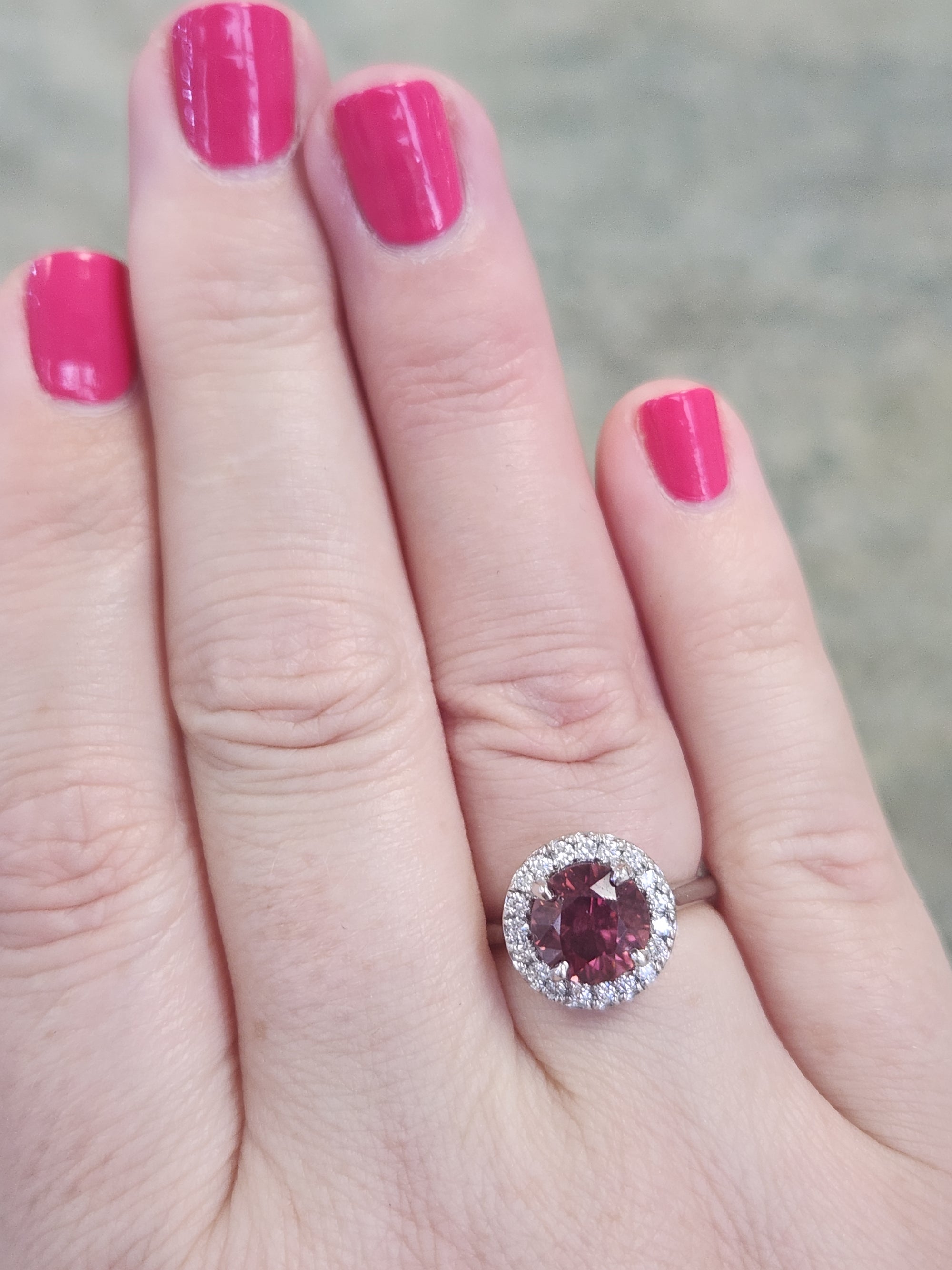 Glamorous 3.50ctw Rose Pink Red Zircon and Diamond Halo Ring Size 6.5