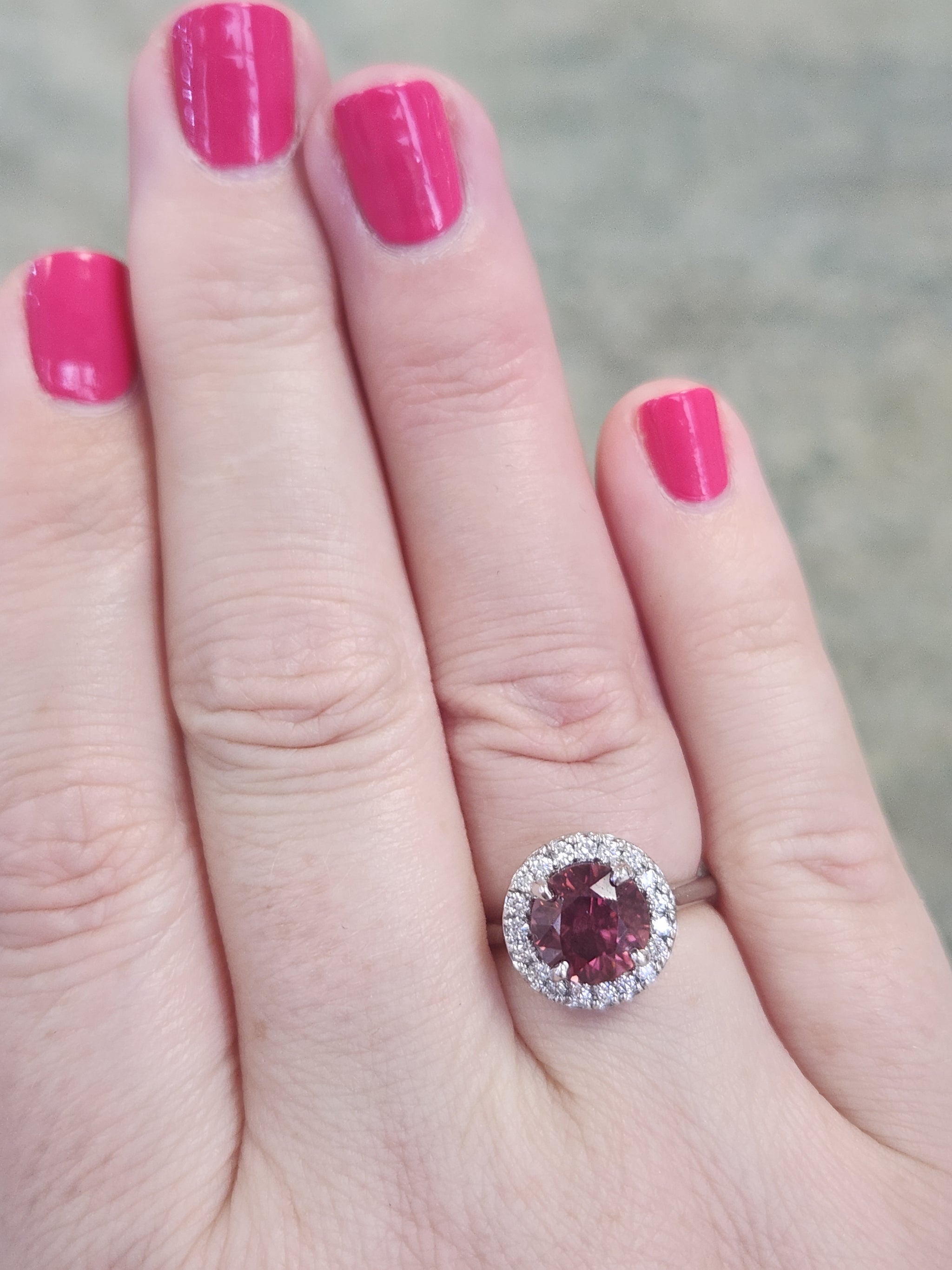 Glamorous 3.50ctw Rose Pink Red Zircon and Diamond Halo Ring Size 6.5