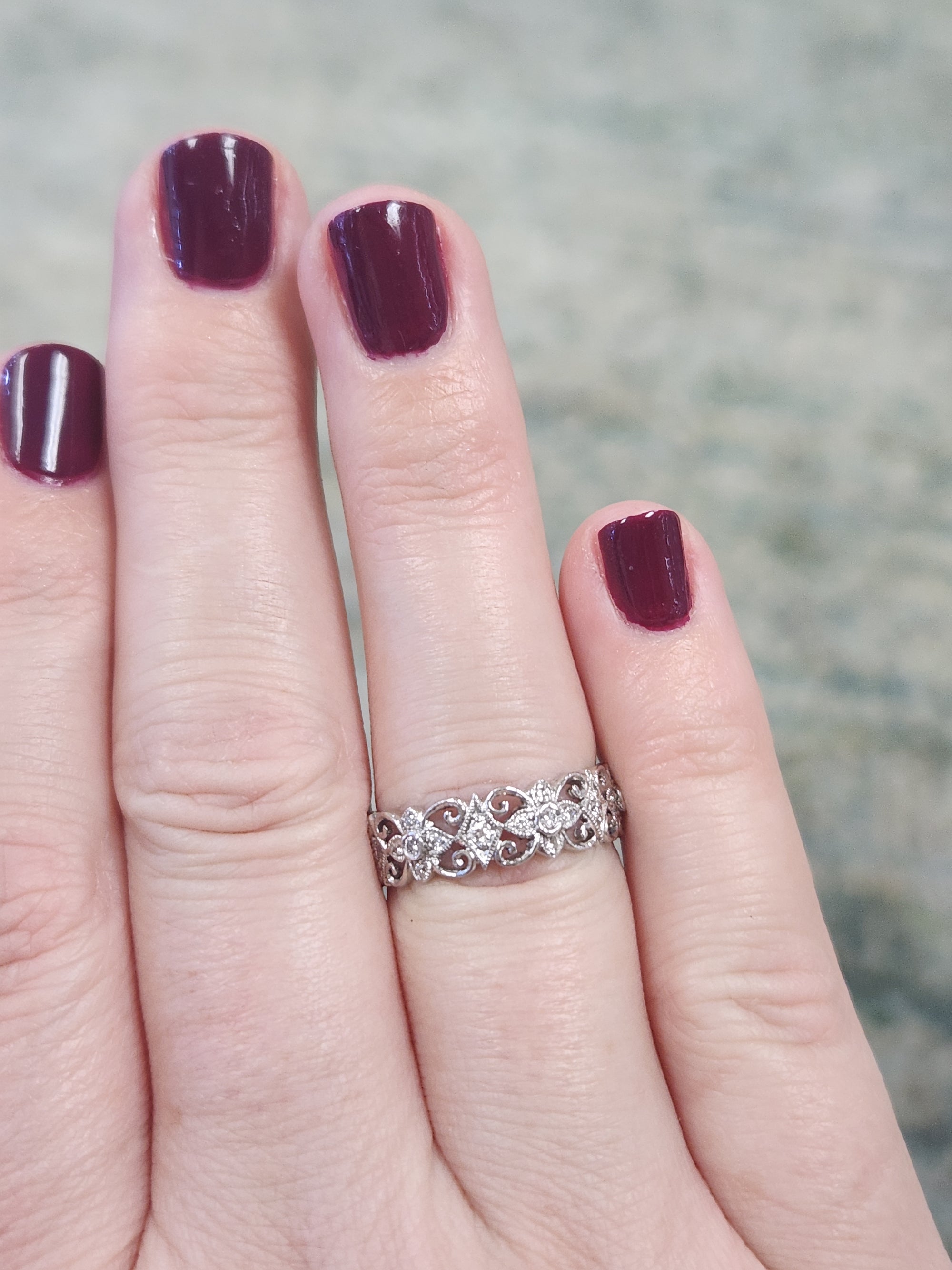 Exquisite Diamond Filigree Wide Band Ring in 18k White Gold, Lace Eternity Ring