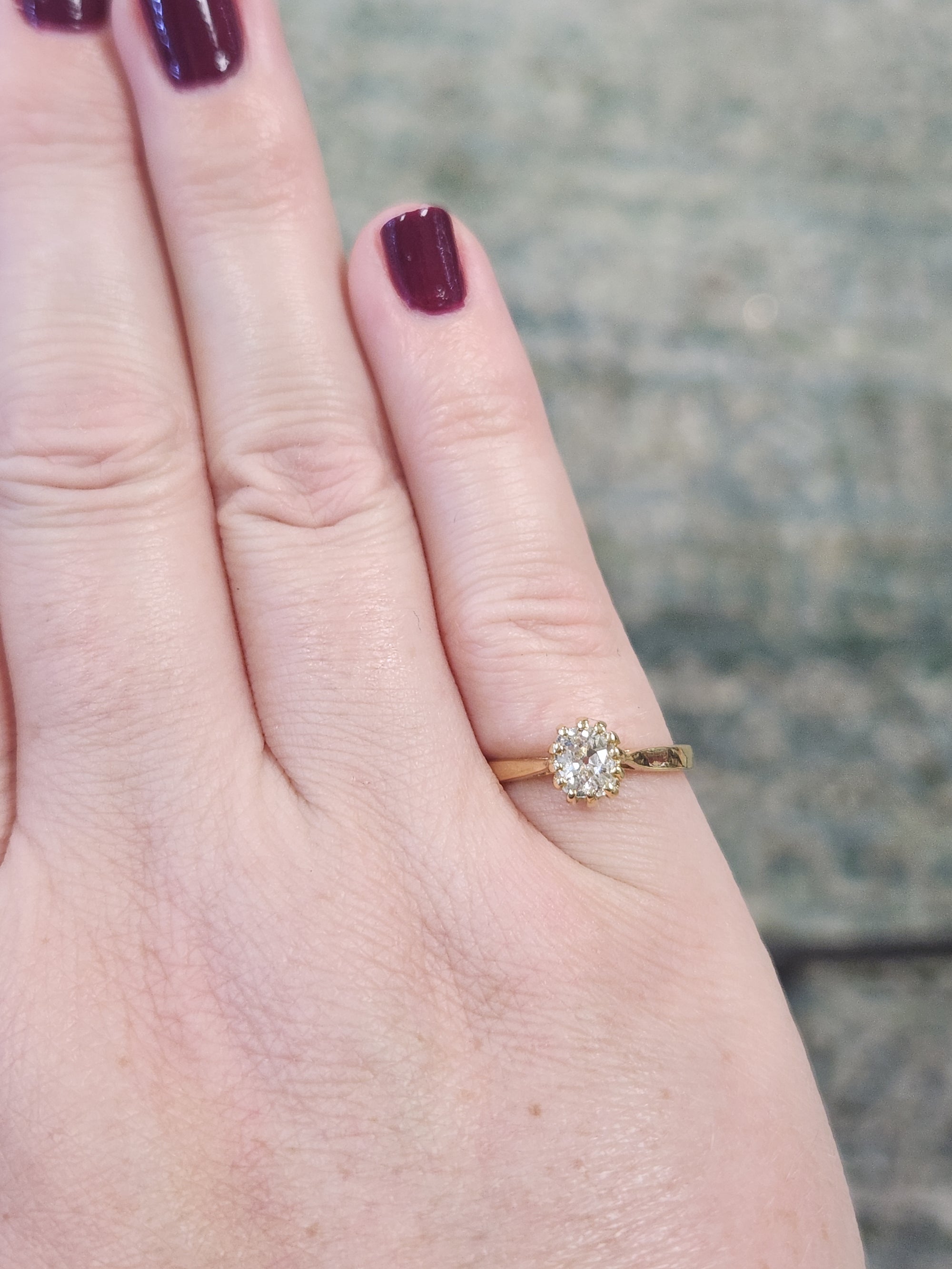 Antique Victorian Elongated Old Mine Cut Cushion Natural Diamond Ring in 14k YG