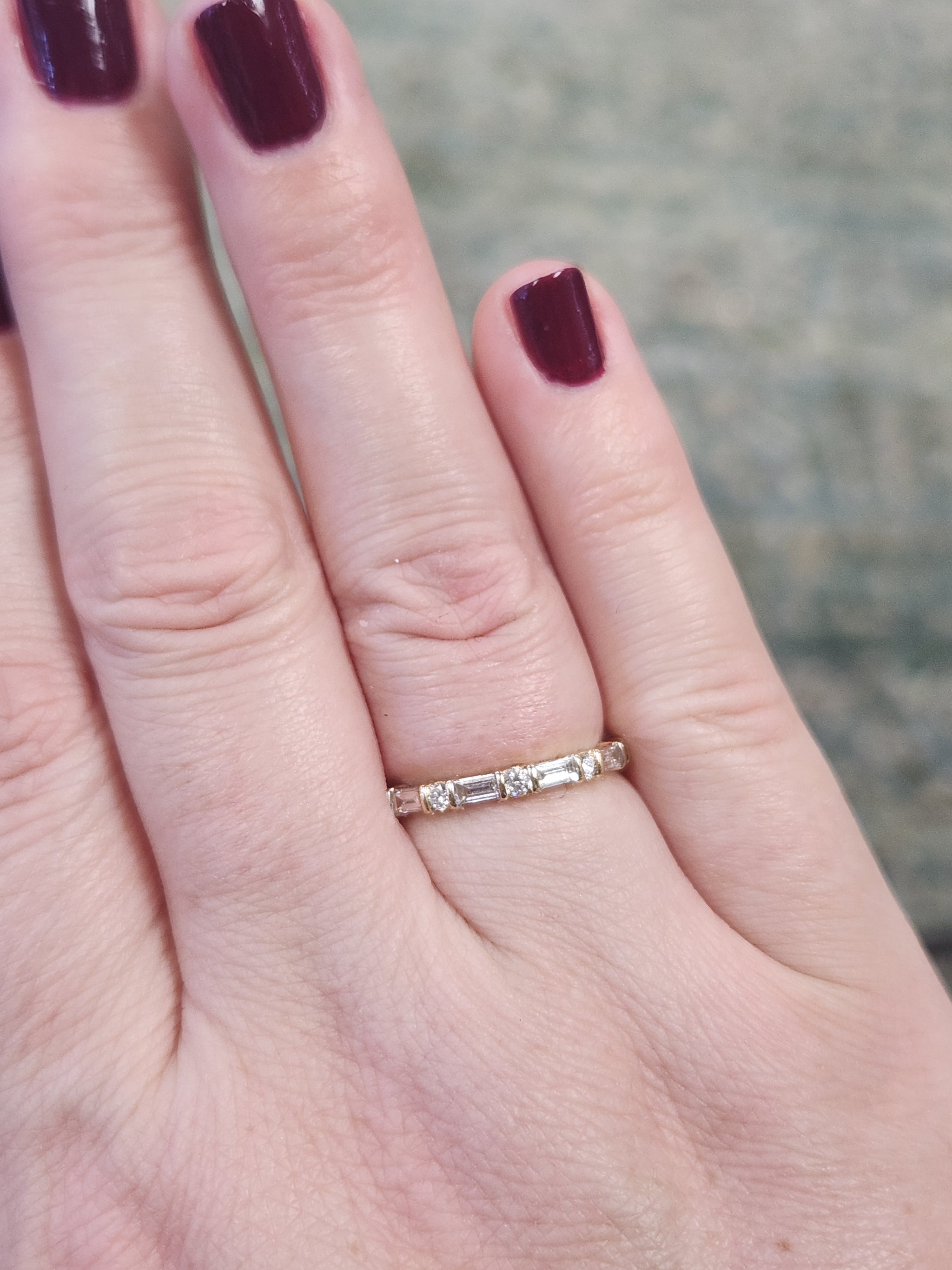 Petite Stackable Round & Baguette Cut Natural Diamond Ring in 14k Yellow Gold