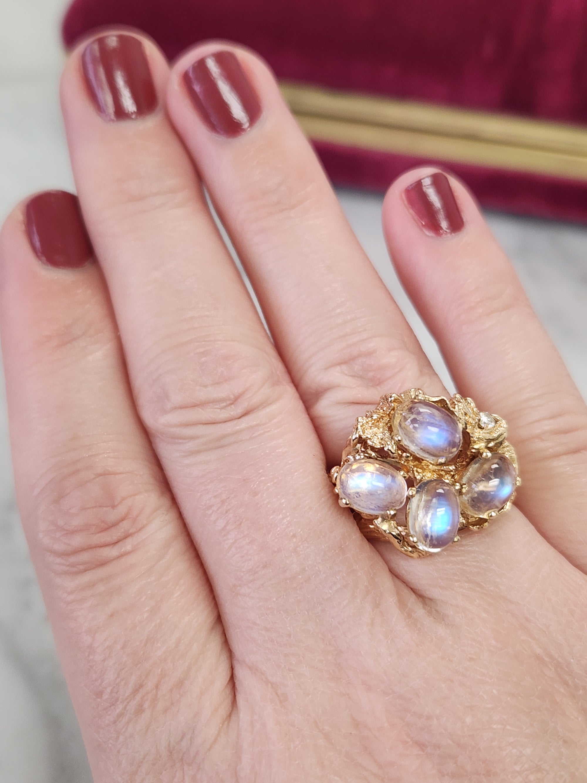 Vintage Moonstone and Diamond Organic Statement Ring in 14k Yellow Gold