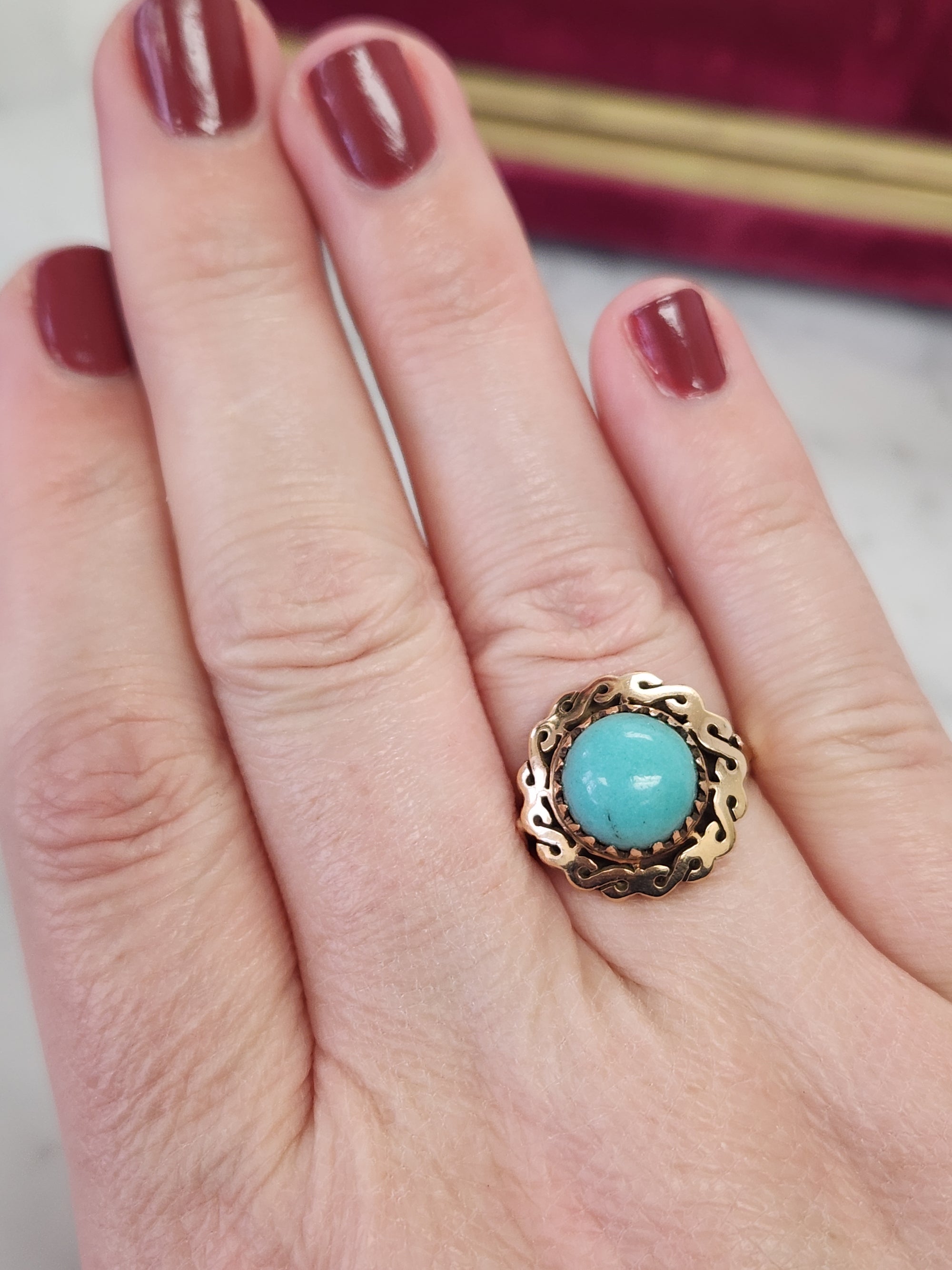 Vintage Turquoise Statement Ring in 14k Rose Gold