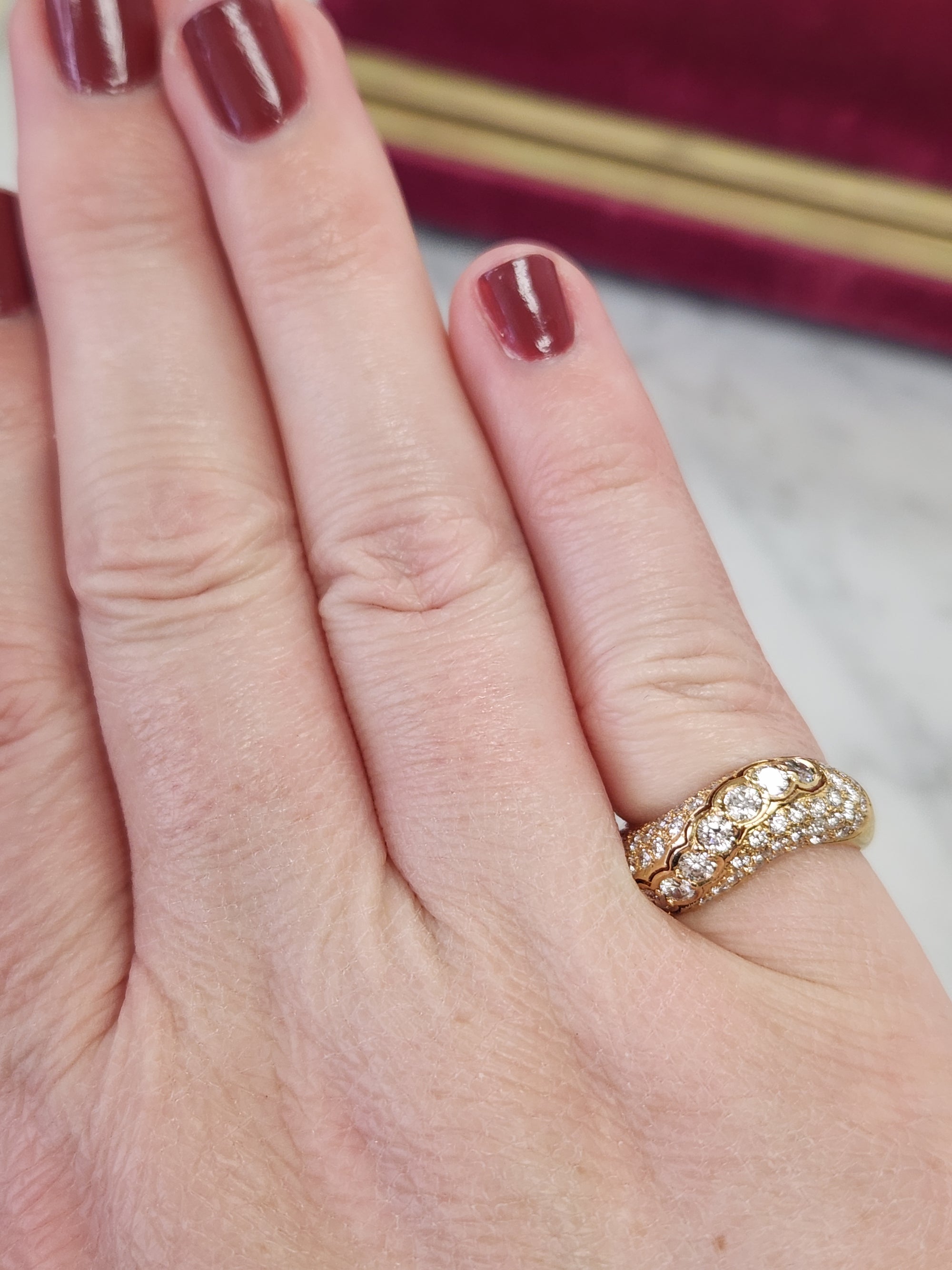 Vintage Bezel Set and Pave' Diamond Wave Band Ring in 18k Yellow Gold