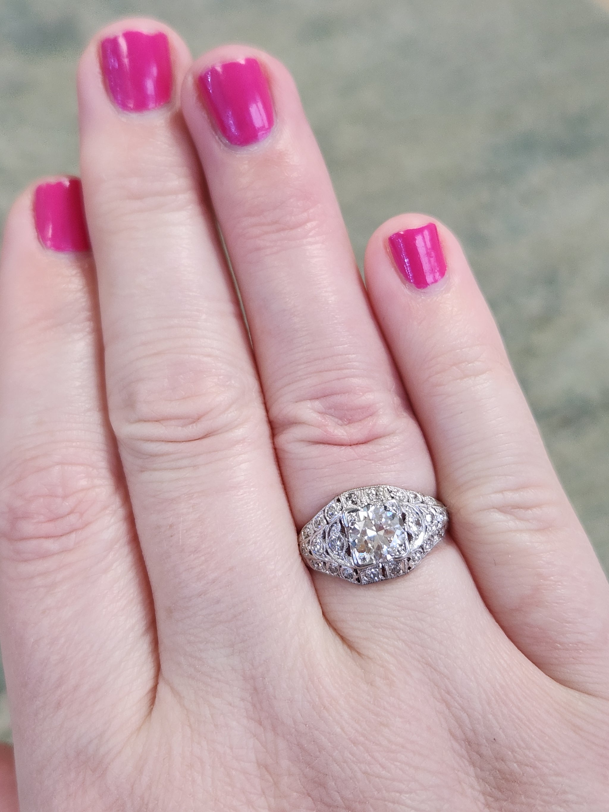 Late Art Deco Old European Cut Diamond Engagement Ring in Platinum