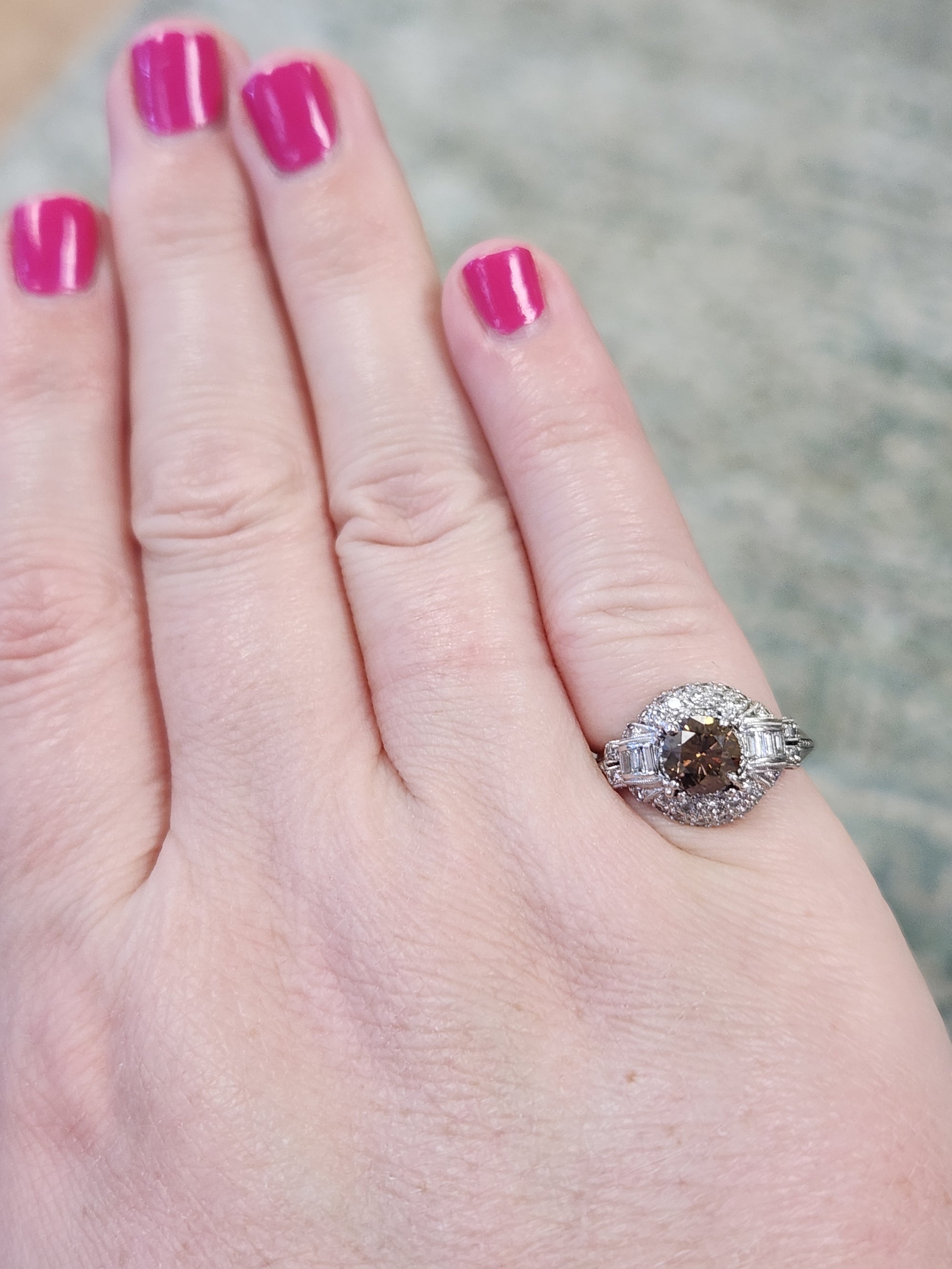 Exquisite Fancy Brown Diamond Art Deco Engagement Ring in Platinum