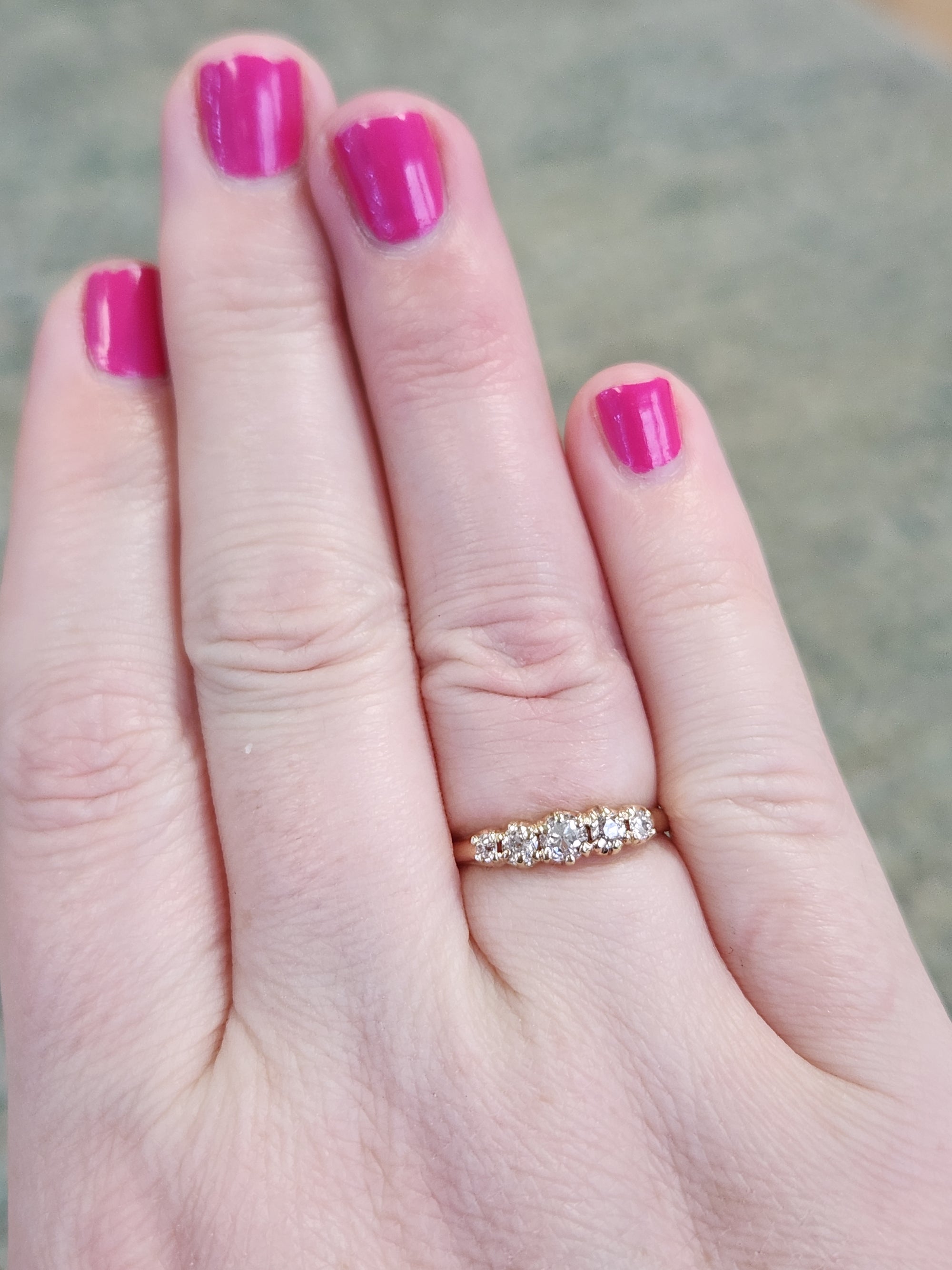 Victorian Old European Cut Diamond Five Stone Wedding Band Ring in 14k Yellow Gold