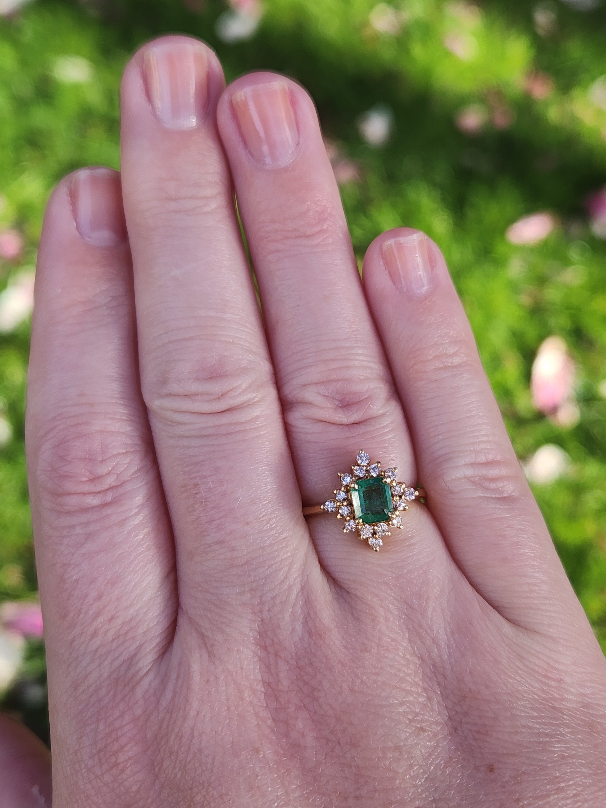 Sparkling Emerald and Diamond North Star Ring in 14k Yellow Gold