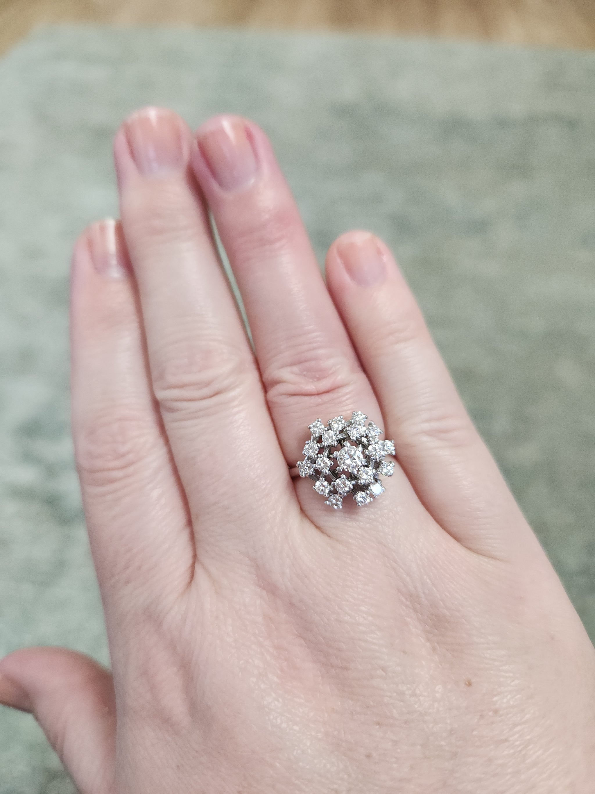 Sparkling Domed Diamond Cluster Cocktail Ring in 14k White Gold