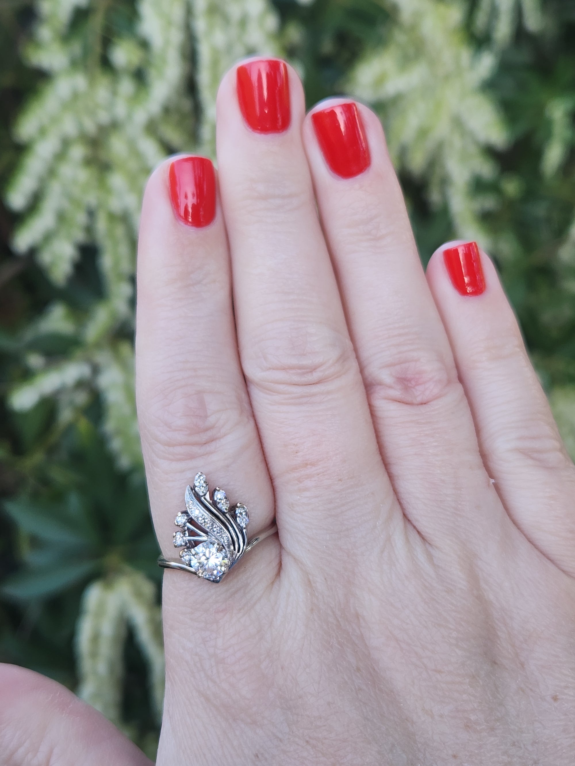 Sparkling Mid-Century Diamond Chevron Cocktail Ring in 14k White Gold