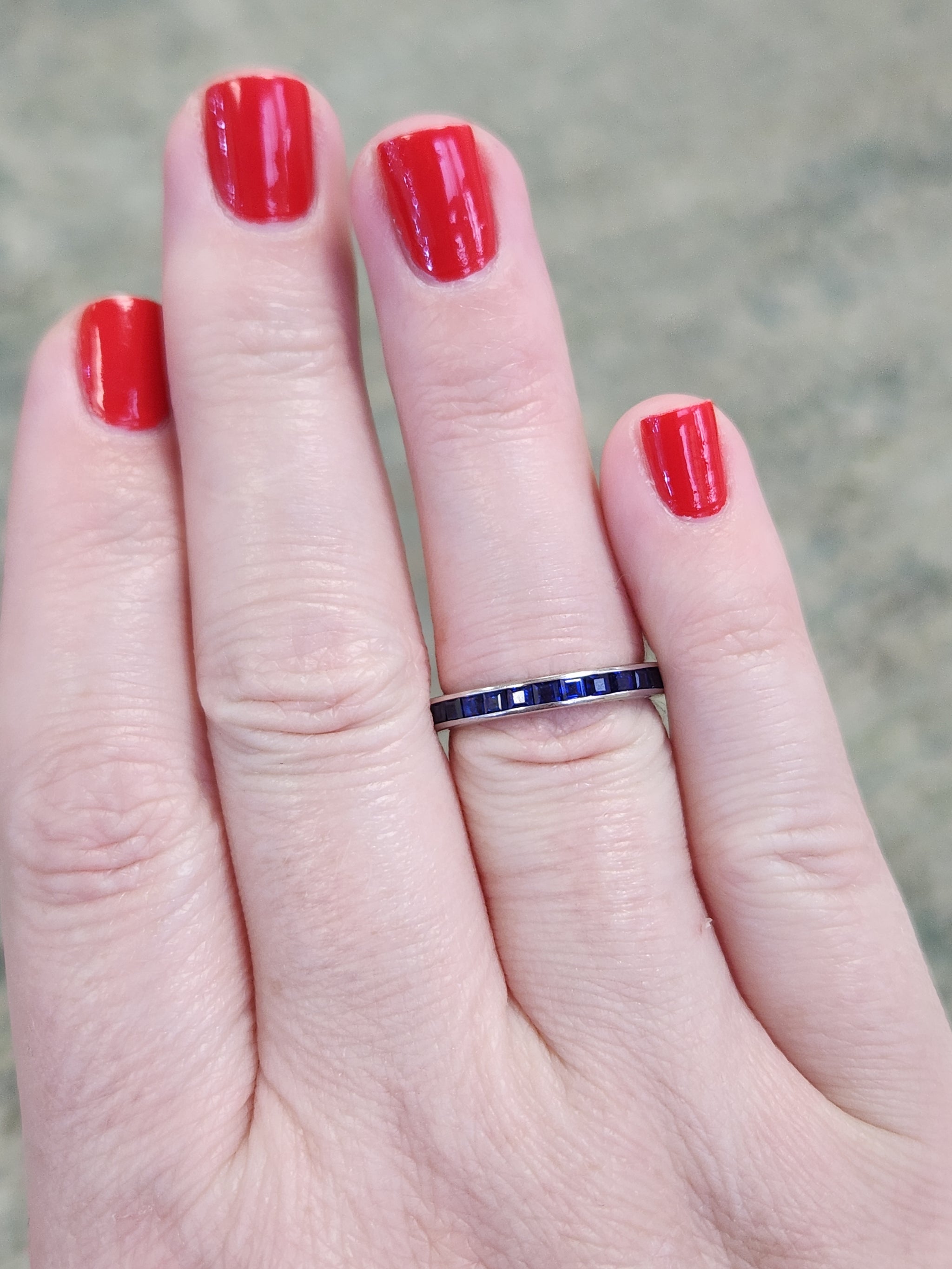 Carre' Cut Natural Sapphire Eternity Band Ring in 18k White Gold