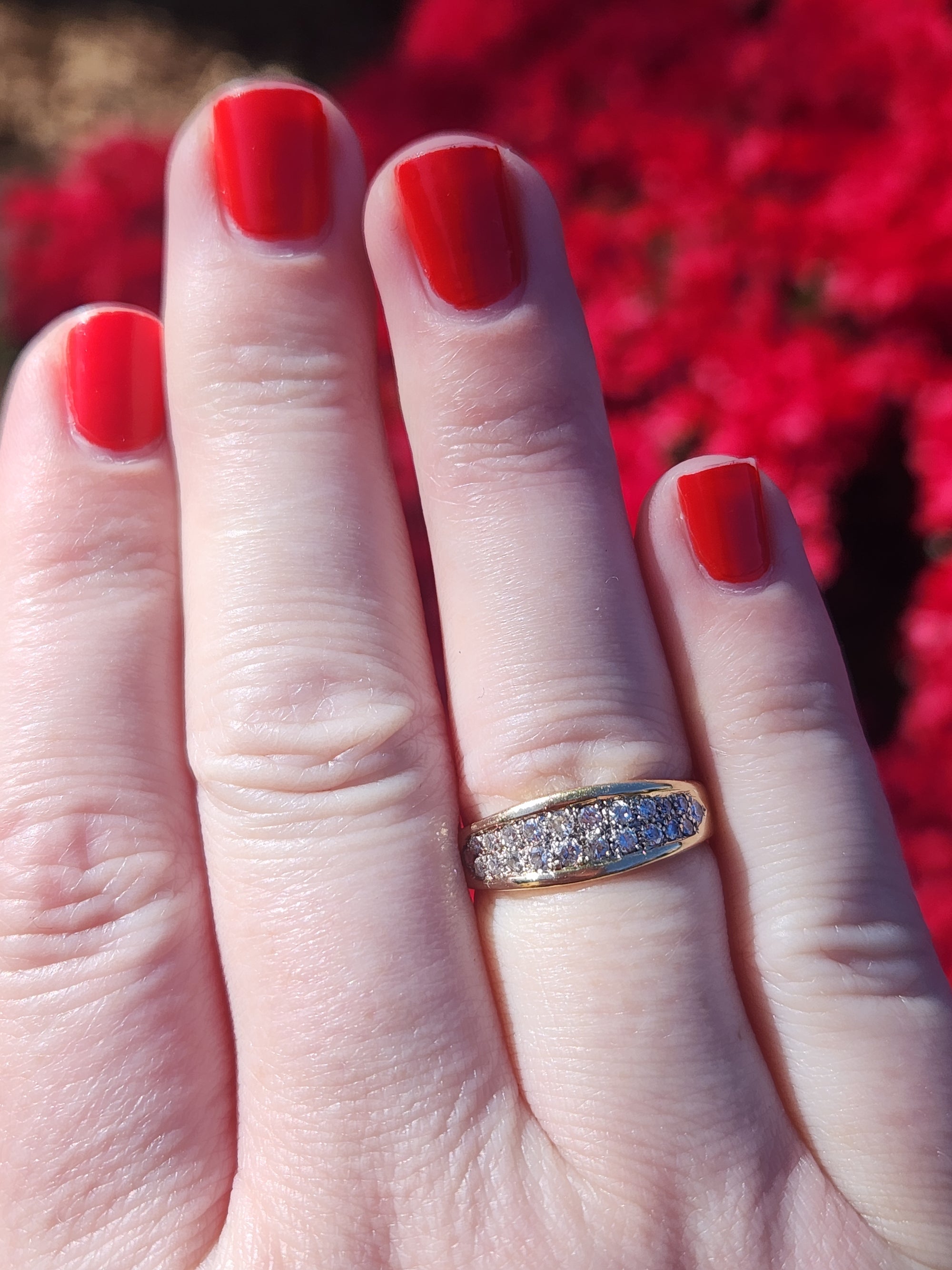 Low Profile Two Row Diamond Band Ring in 14k Yellow Gold