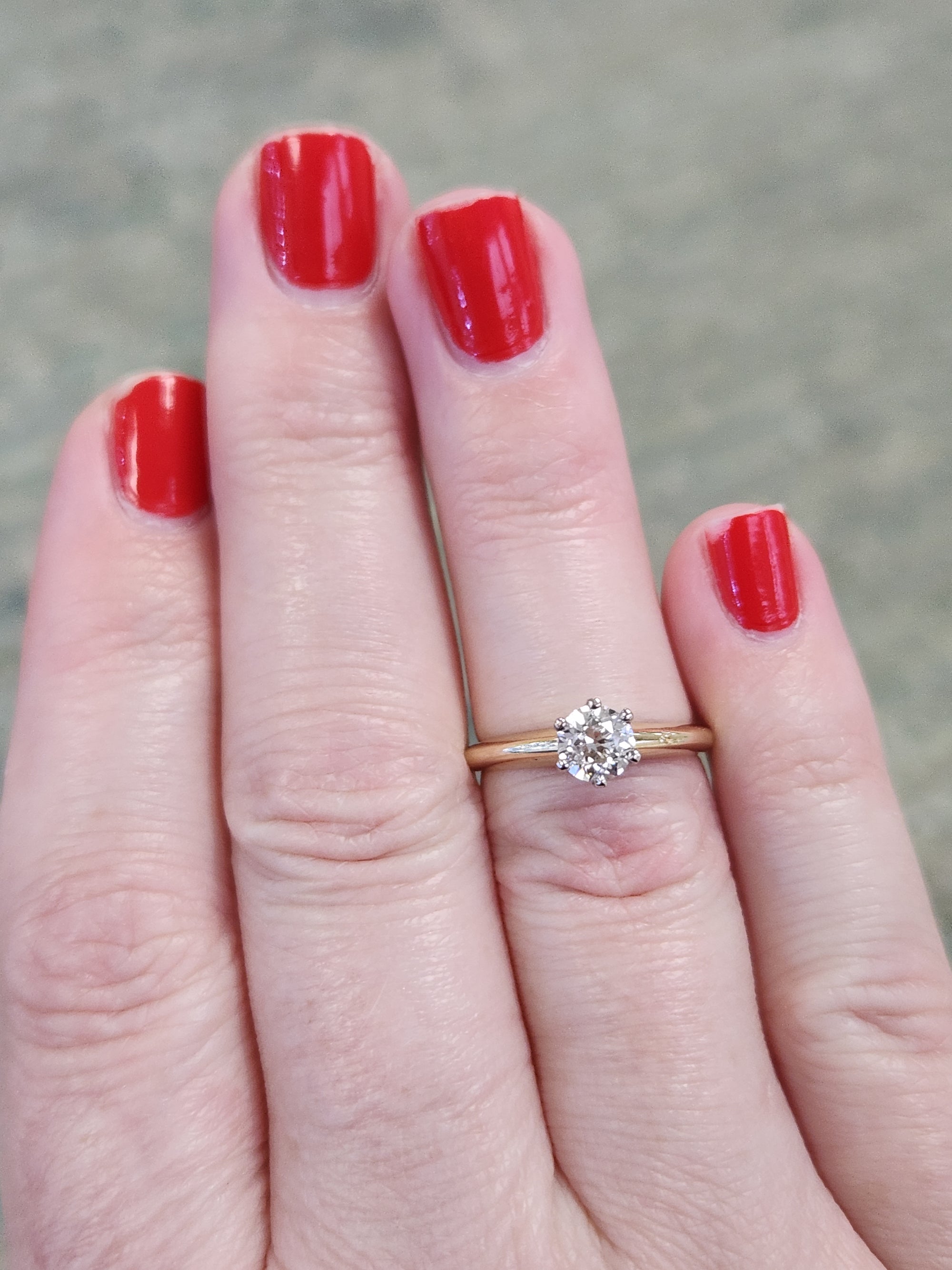 Sparkling Old European Cut Diamond Solitaire Engagement Ring in 14k Yellow Gold