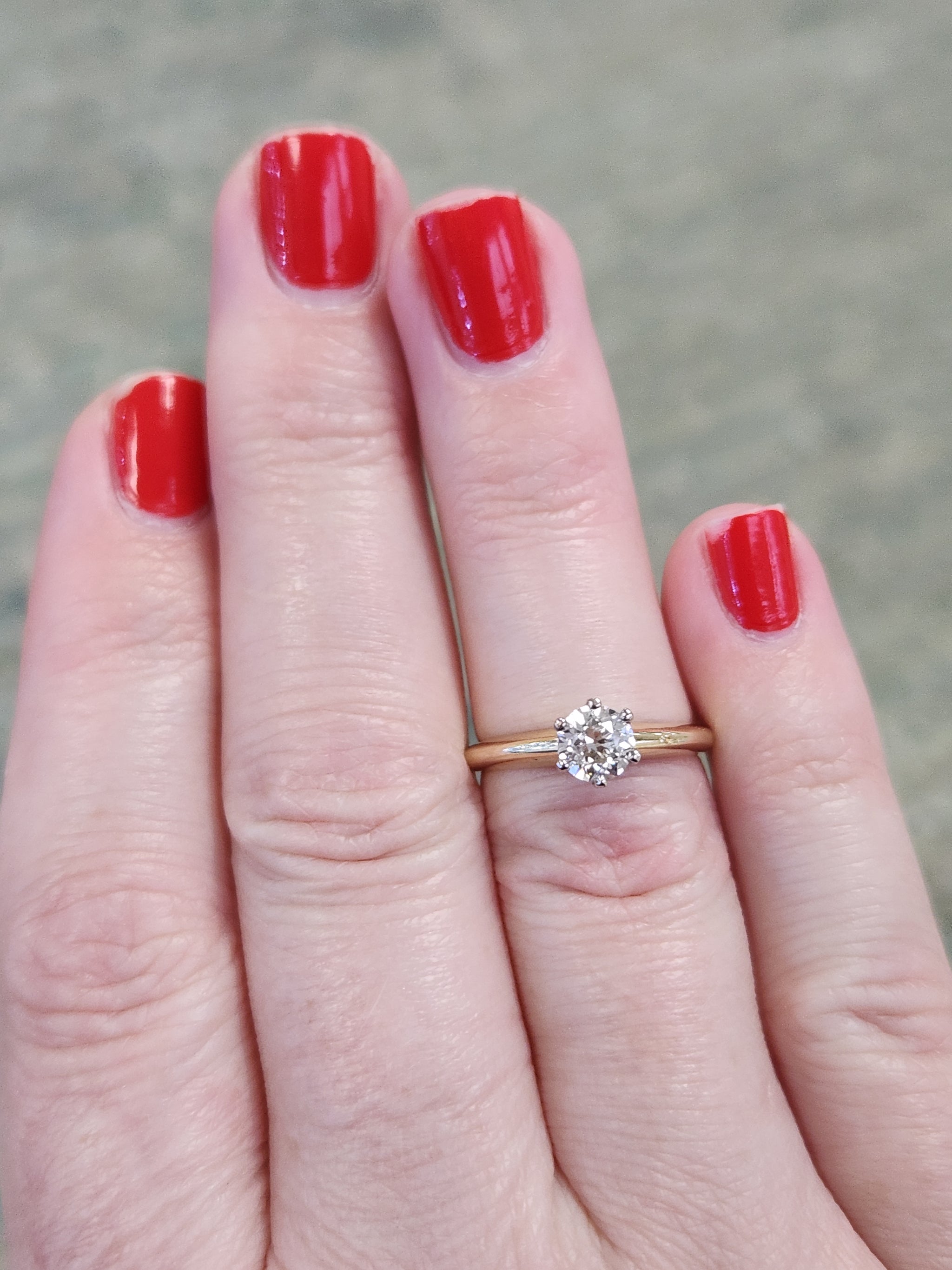 Sparkling Old European Cut Diamond Solitaire Engagement Ring in 14k Yellow Gold