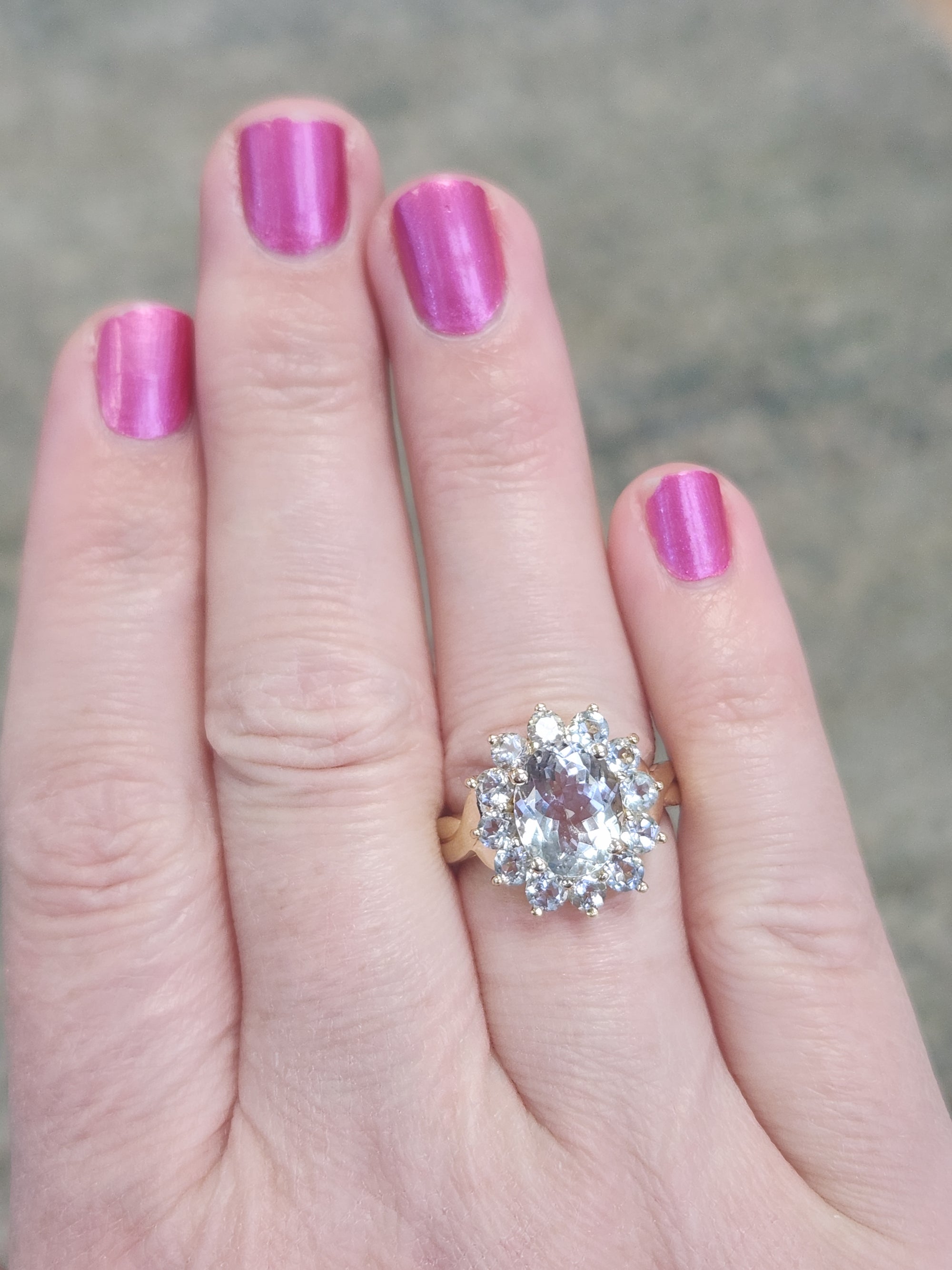 Vintage Aquamarine Oval Cluster Ring in 14k Yellow Gold