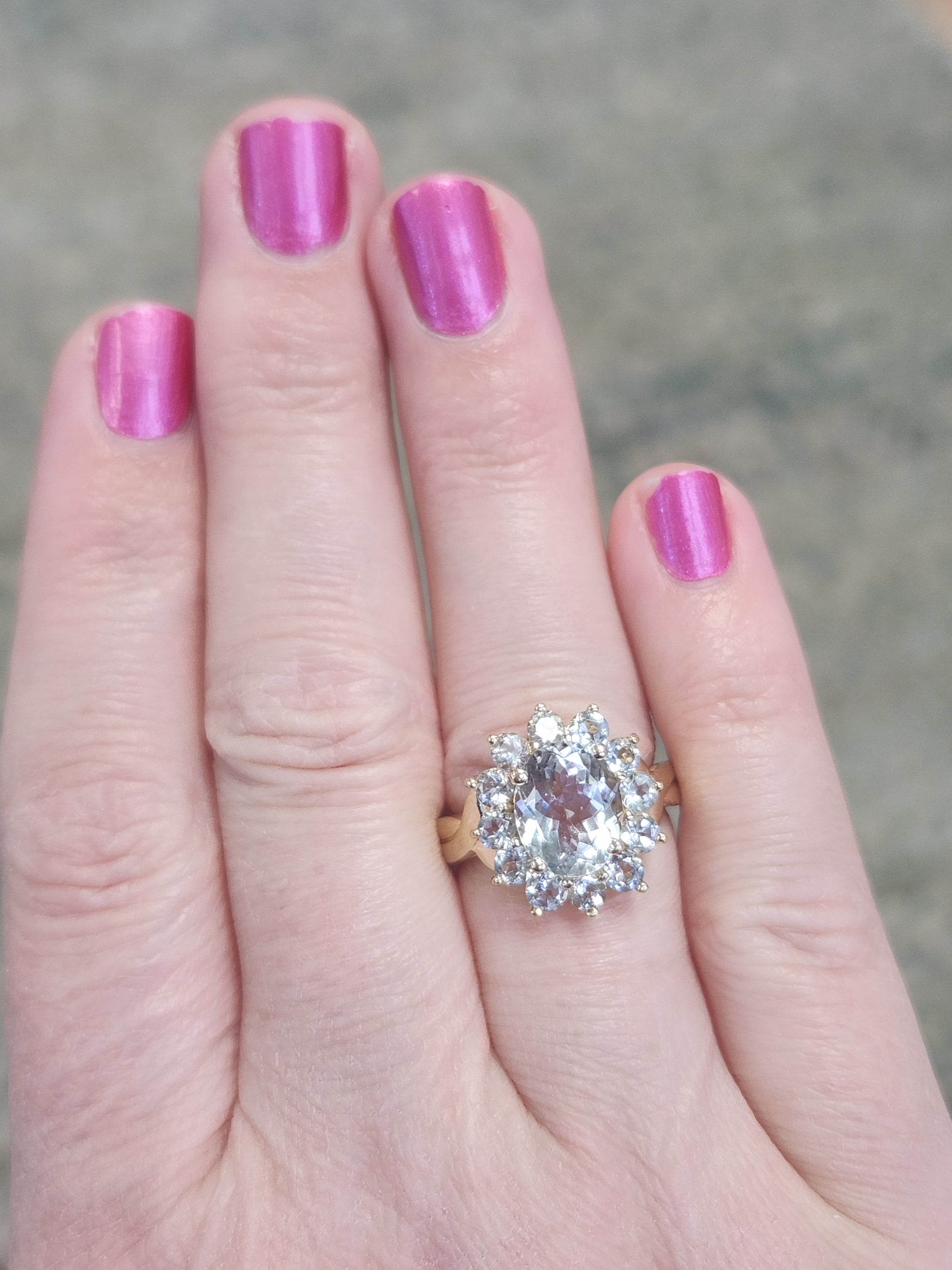Vintage Aquamarine Oval Cluster Ring in 14k Yellow Gold