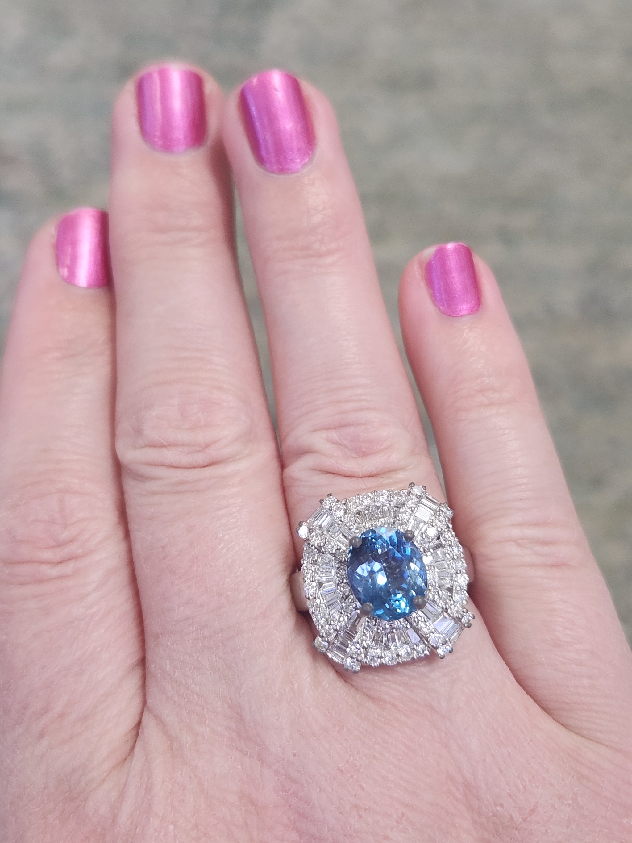 GIA Certified Aquamarine and Diamond Statement Ring in 14k White Gold