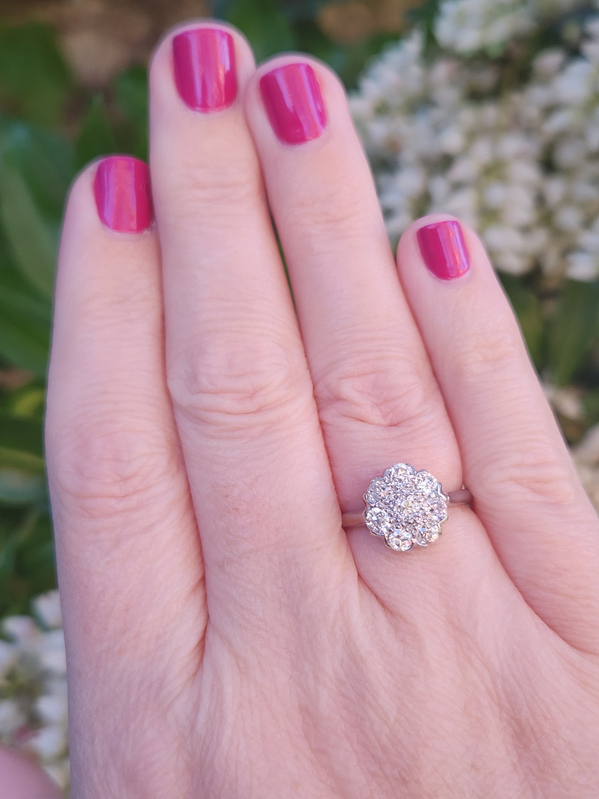 Art Deco Old European Cut Diamond Daisy Cluster Ring in Platinum