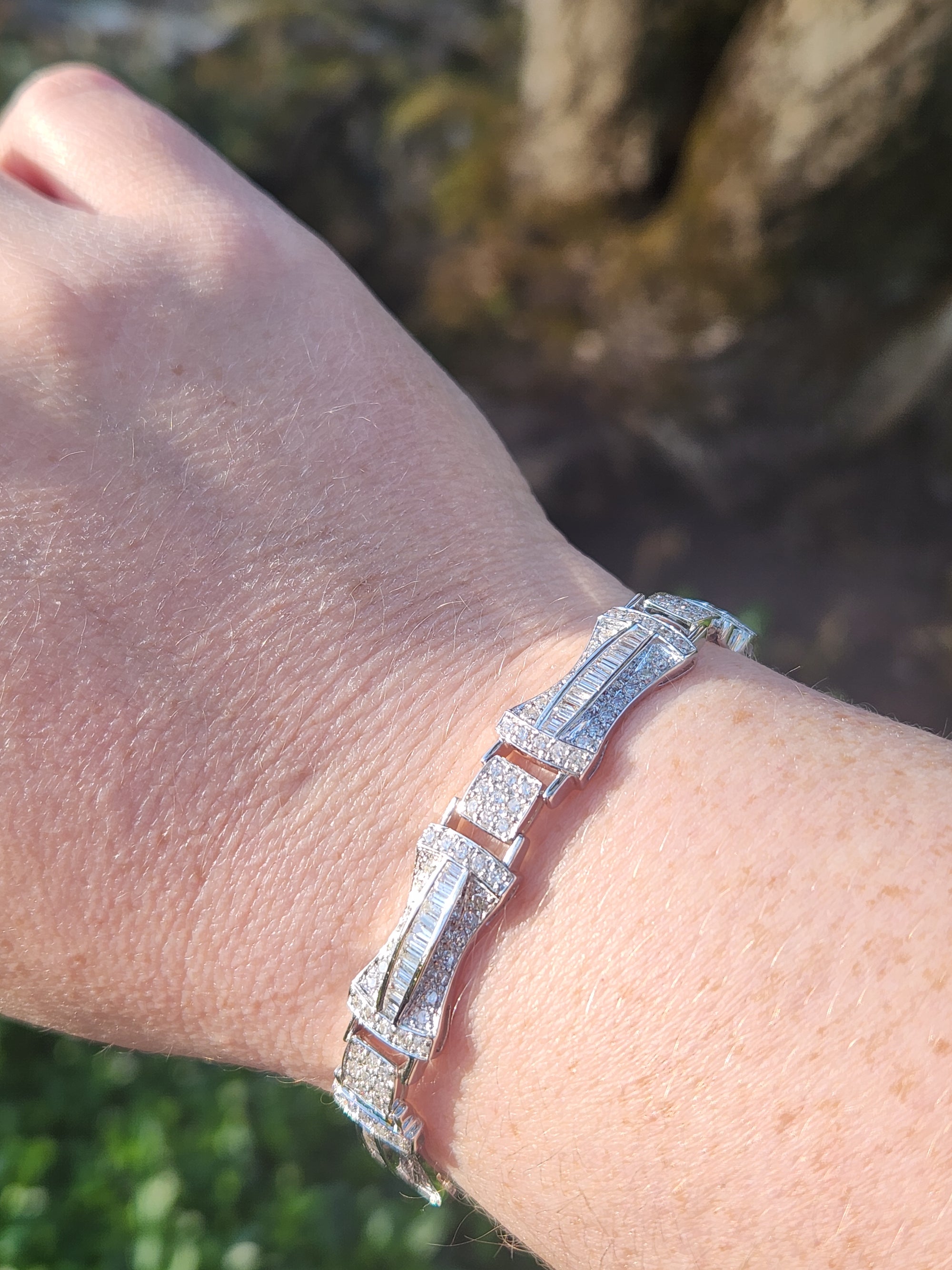 Incredible 5.00cttw Baguette and Round Diamond Link Bracelet in 18k White Gold