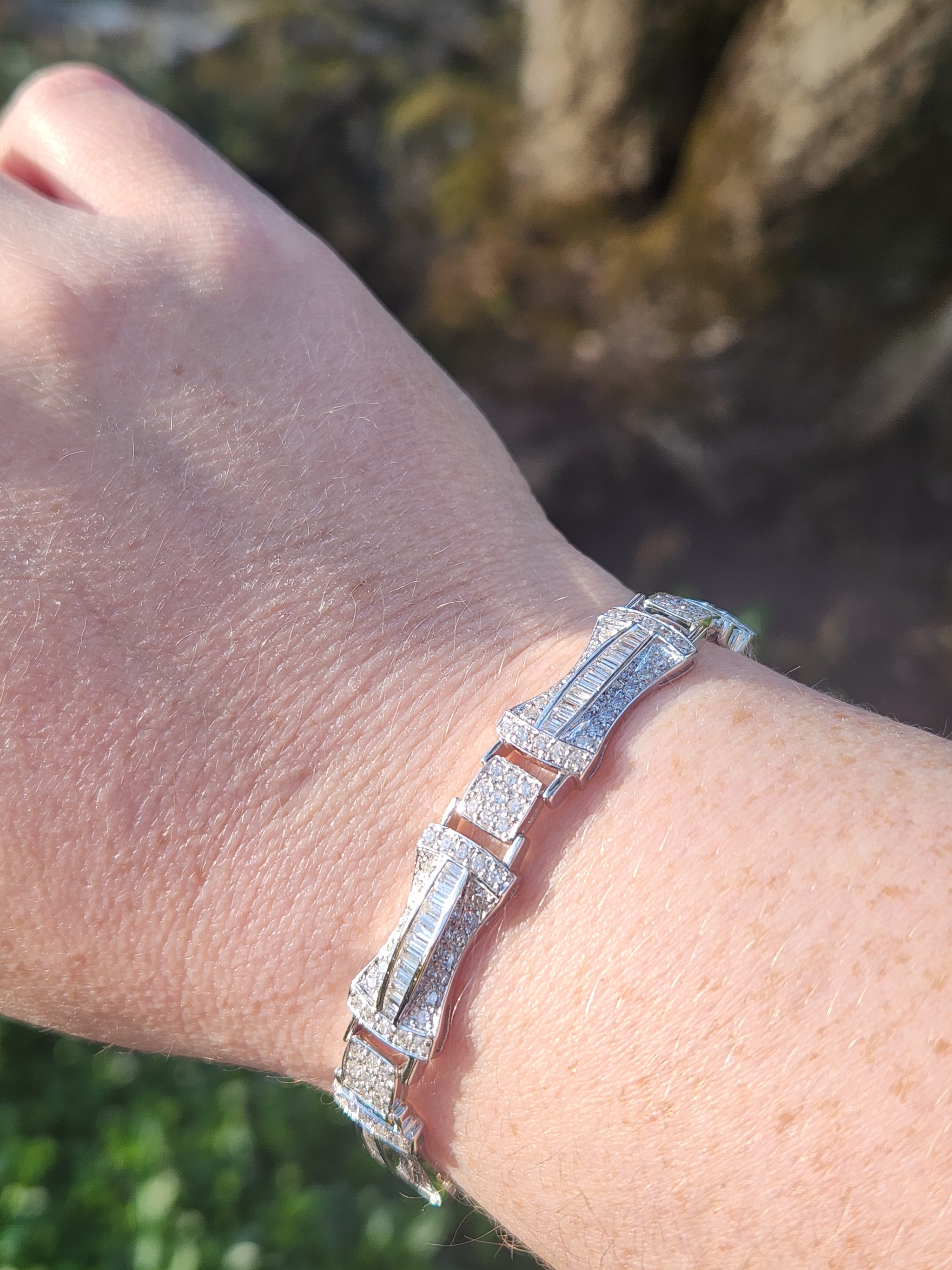 Incredible 5.00cttw Baguette and Round Diamond Link Bracelet in 18k White Gold