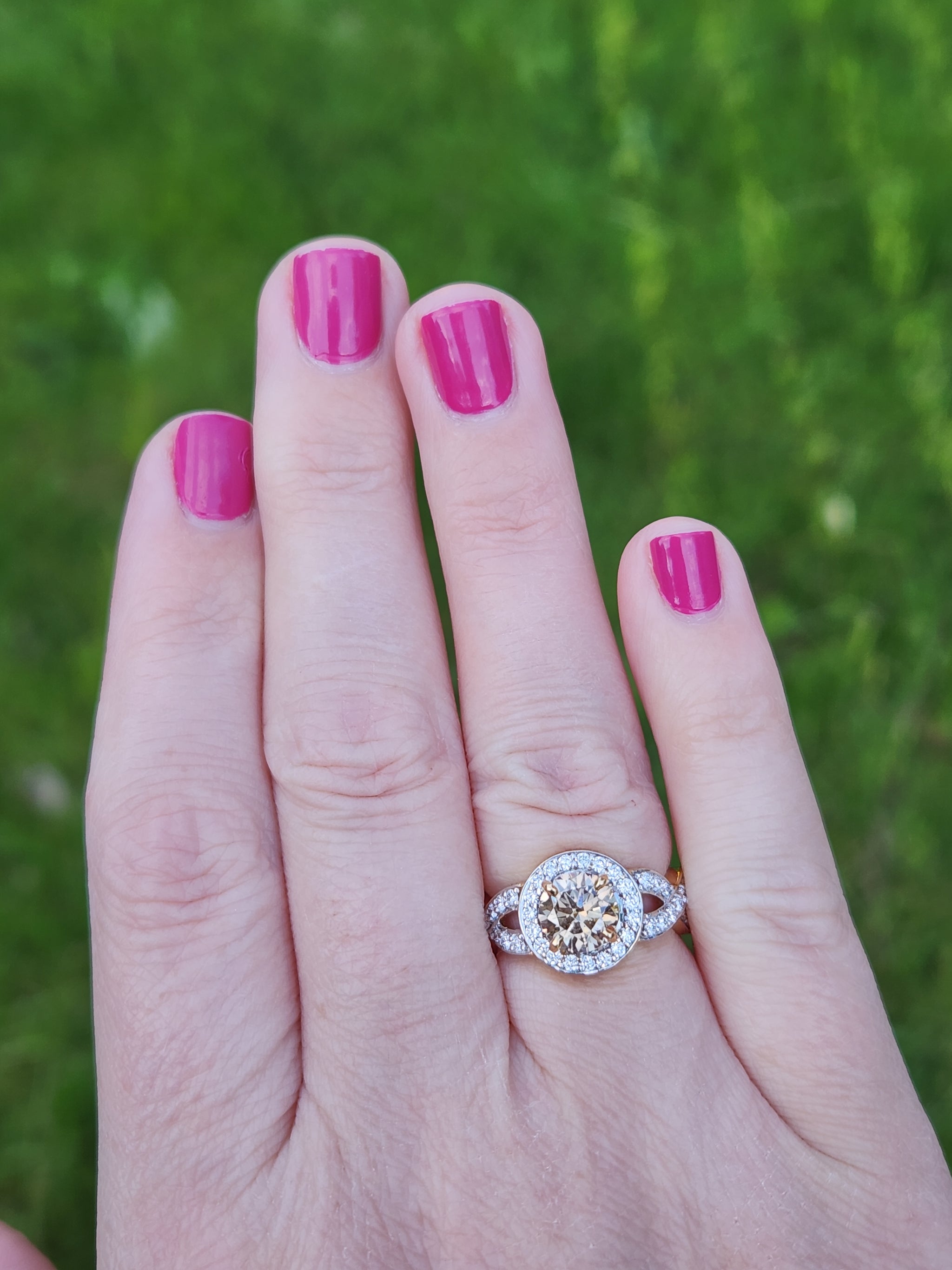 Fancy Light Brown and White Diamond Cross Over Ring in 18k Yellow Gold