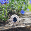 Handcrafted 2.47ctw Natural Blue Sapphire and Double Diamond Halo Ring 14k Size 7