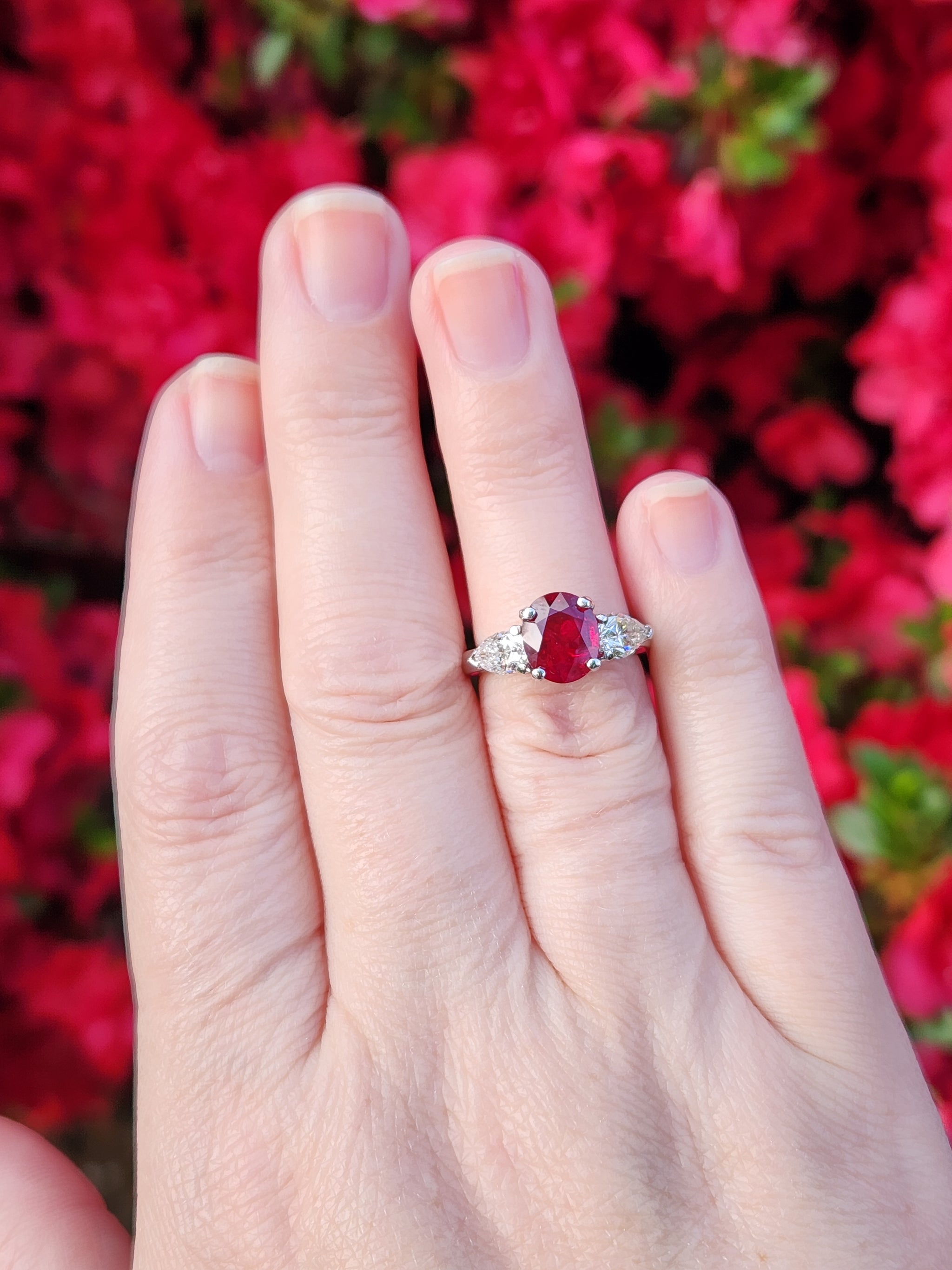 GIA Certified Natural Ruby and Pear Cut Diamond Ring in Platinum