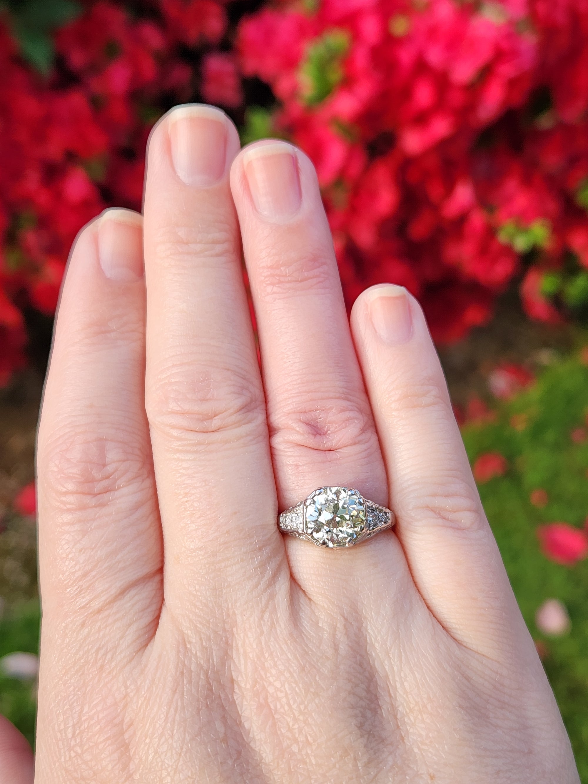 Art Deco GIA Certified 2.53ct Old European Cut Diamond Ring in Platinum